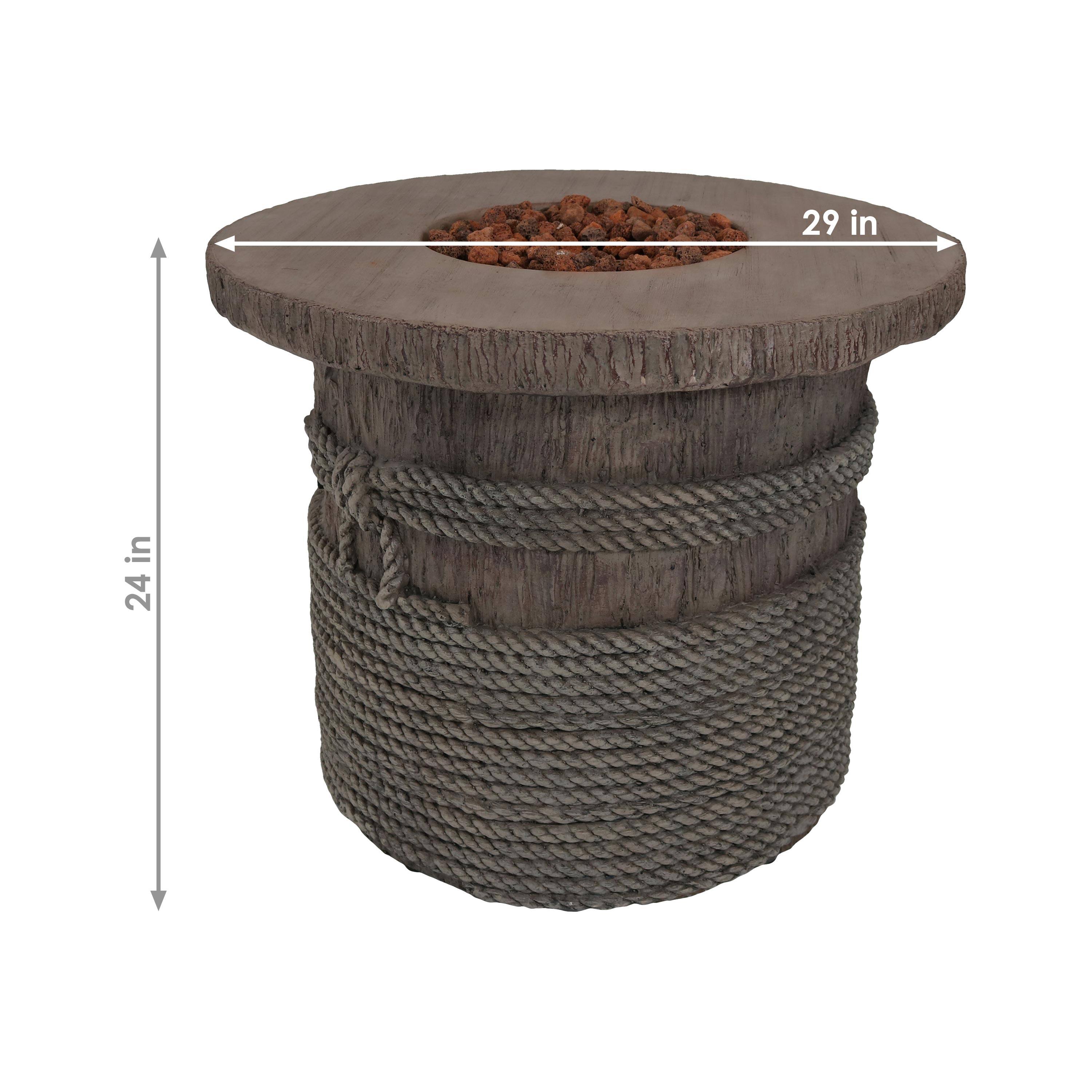 Alt View 3. Sunnydaze - 29 in Faux Rope Barrel Propane Gas Fire Pit Table with Lava Rocks - Light Brown.