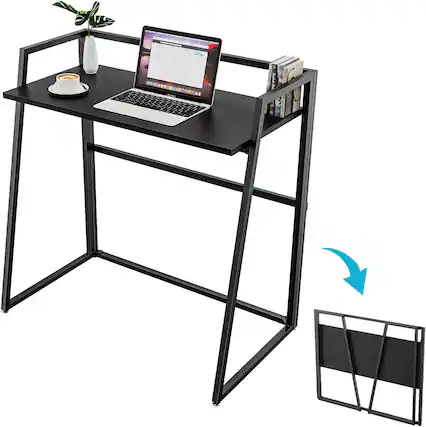 Front. Eureka Ergonomic - 33" Teak Wood Folding Computer Desk - No Assembly Small Space Workstation - Black.