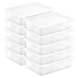 Sterilite - 28 Qt Storage Box, Stackable Plastic Container Home Organizer, 10 Pack - White