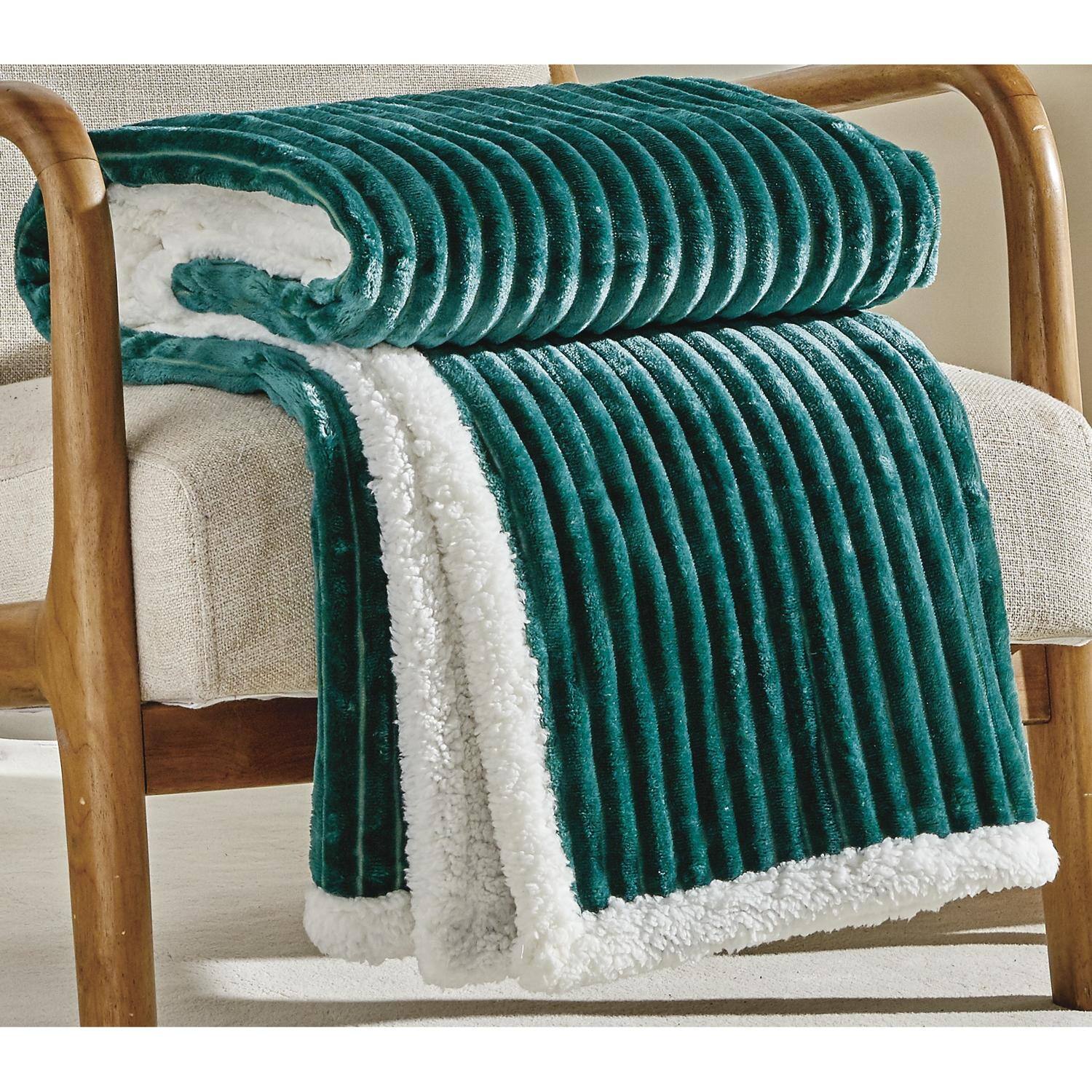 Alt View 2. Noble House - Plazatex Corduroy Faux Sherpa Reverse Throw Blanket - 50x60", Teal - Teal.