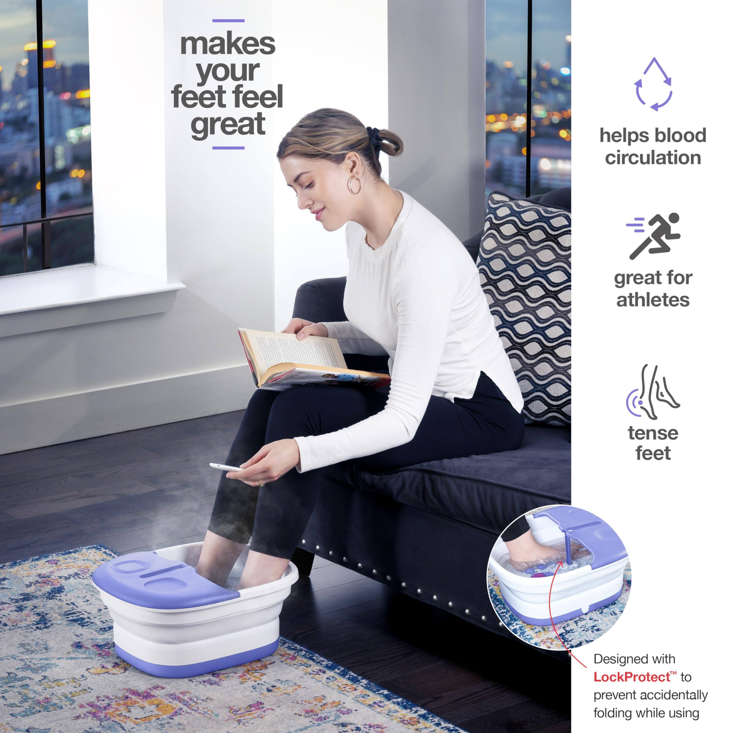 - Makes your feet feel great
- Helps blood circulation
- Great for athletes
- Tense feet
- Designed with LockProtect™ to prevent accidentally folding while using