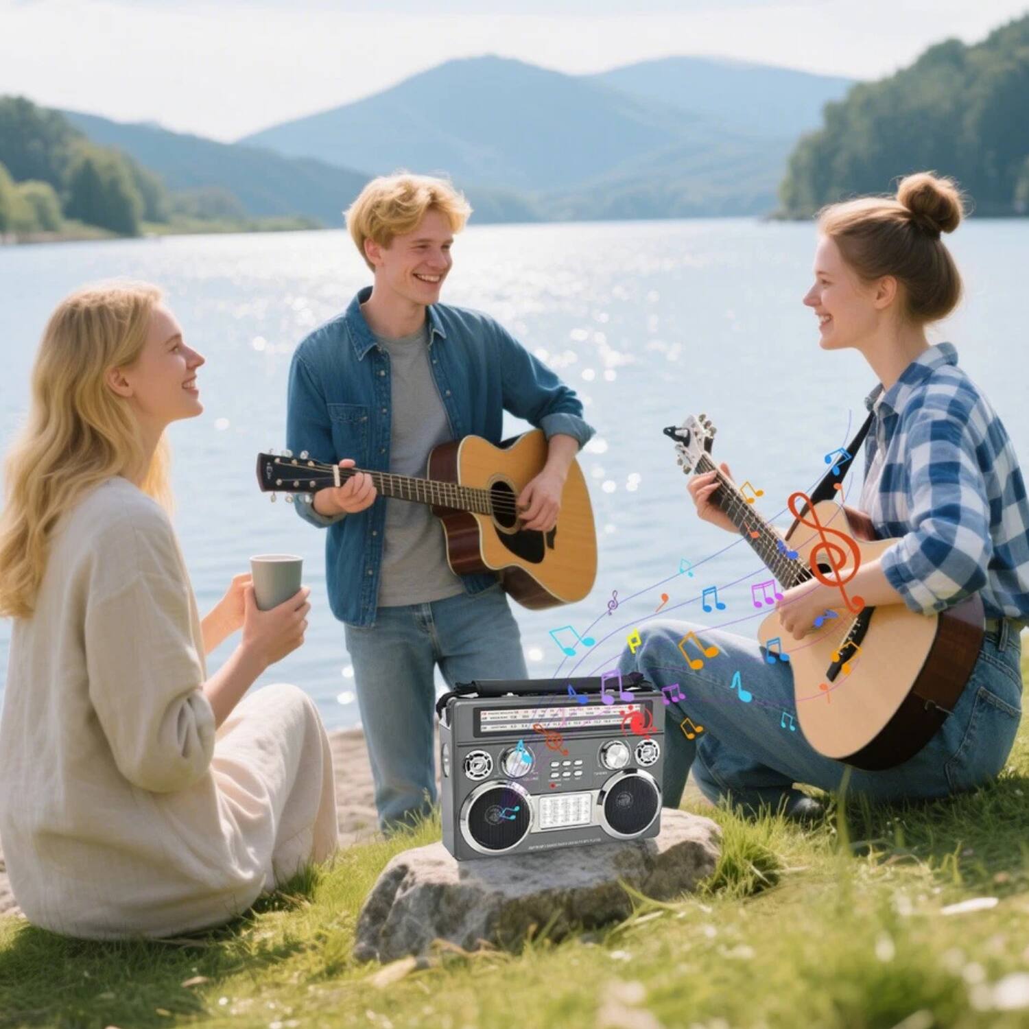 Back. Stock Preferred - RetroBox Portable Bluetooth Speaker with AM/FM/SW Flashlight & Disco Lights Grey.