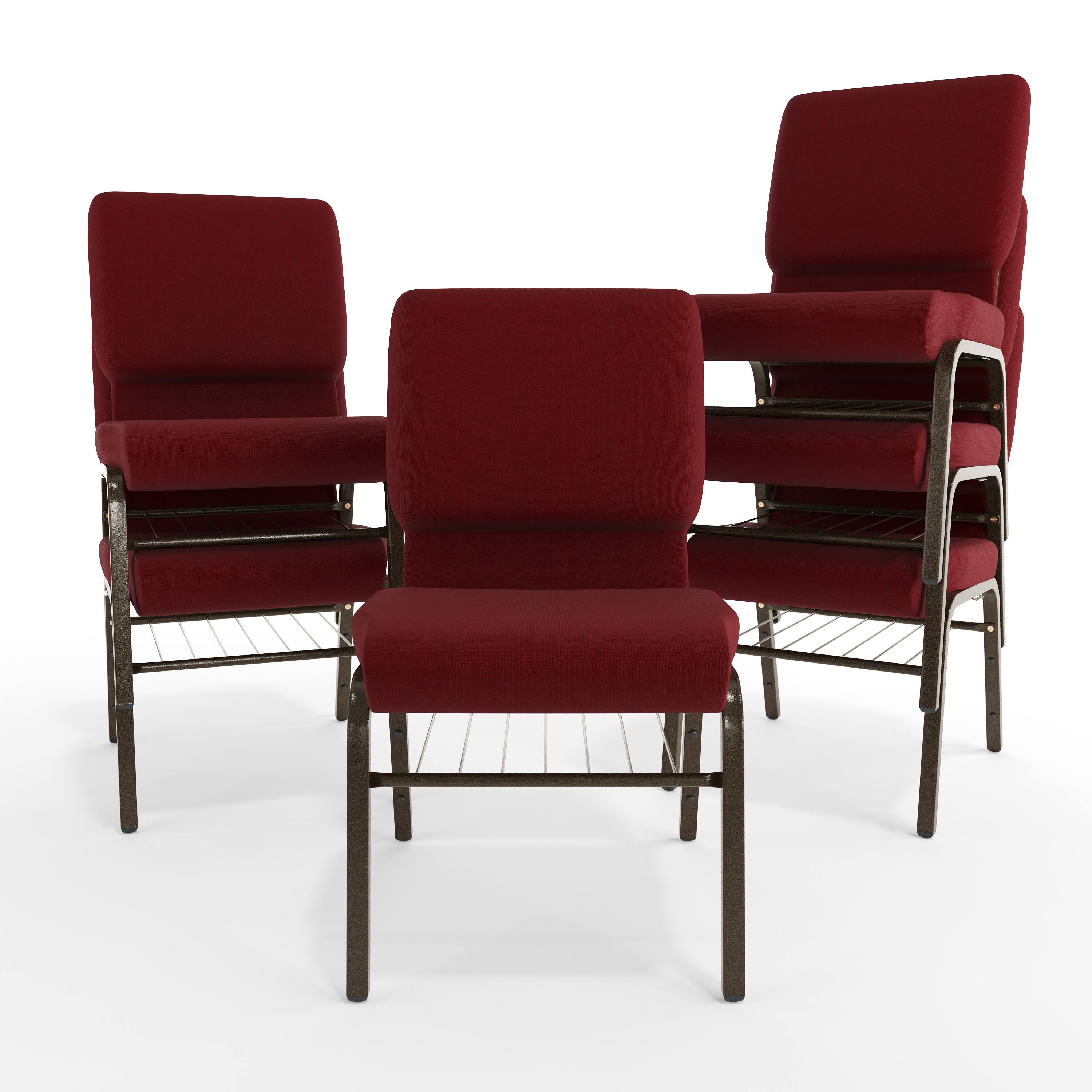 Alt View 10. Emma + Oliver - 18.5"W Church/Reception Guest Chair with Book Rack - Burgundy Fabric/Gold Vein Frame.