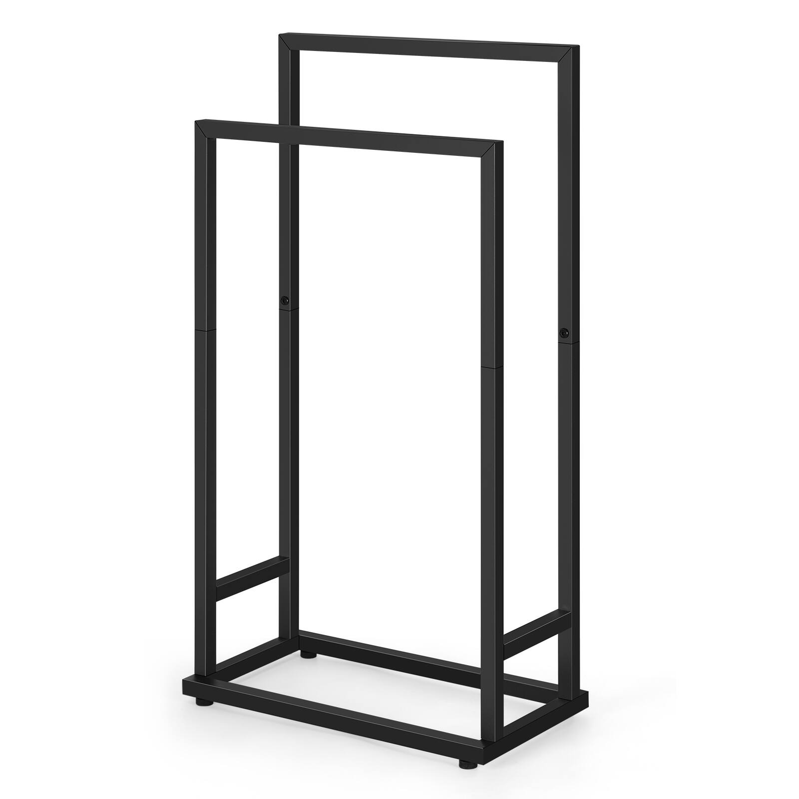 Alt View 2. Oumilen - 2-Tier Freestanding Towel Rack, Square Tube Metal Bathroom Towel Stand with Adjustable Foot Pads, Black - Black.