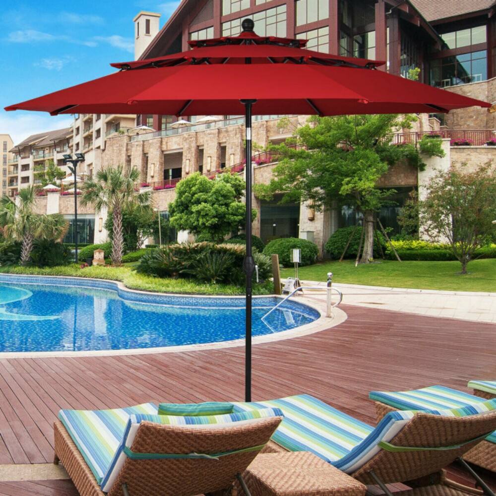 Angle. Mondawe - 10 Feet 3 Tier Outdoor Patio Umbrella with Double Vented - Burgundy.