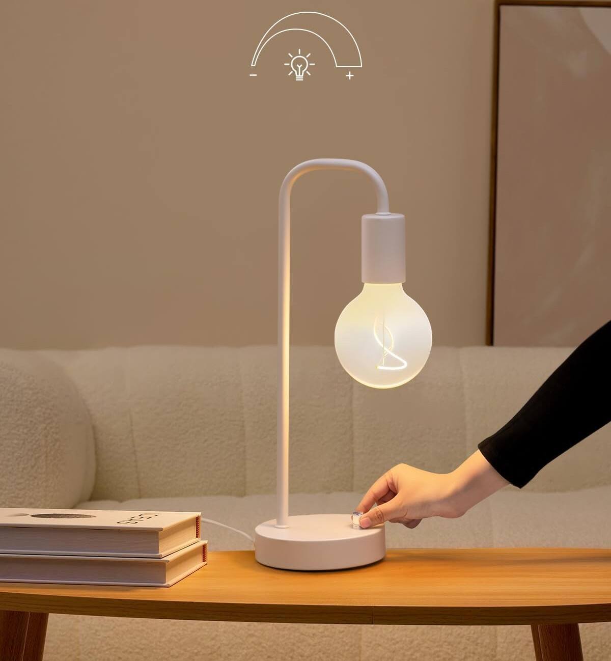 Alt View 3. FINEAK - Dimmable Industrial Table Lamp-Modern Bedside Light with LED Bulb - White.