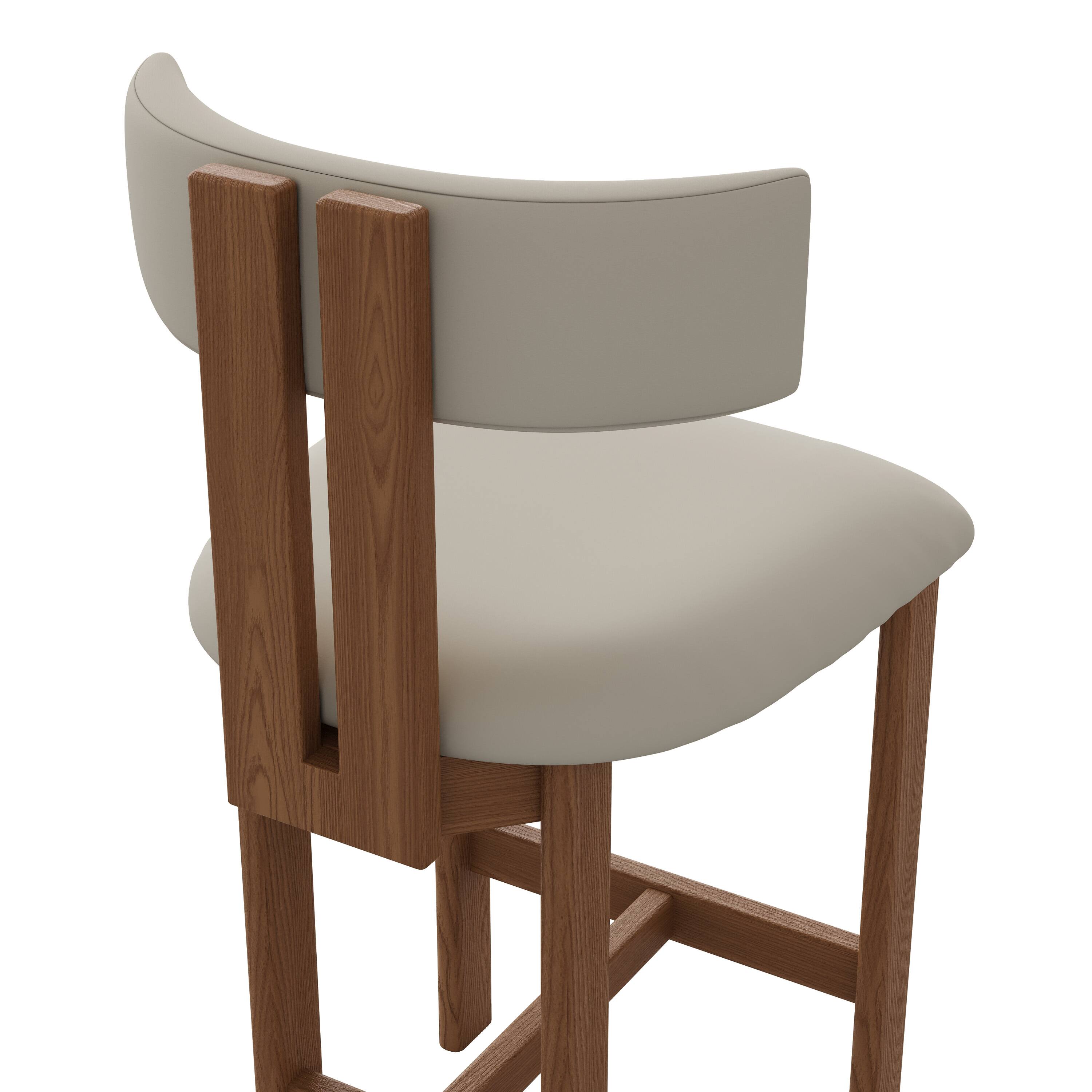 Alt View 1. POVISON - 26" Fully Assembled Mid-Century Modern Counter Height Bar Stools Set of 2, Faux Leather Beige & Light Walnut - Beige & Black PU Leather.