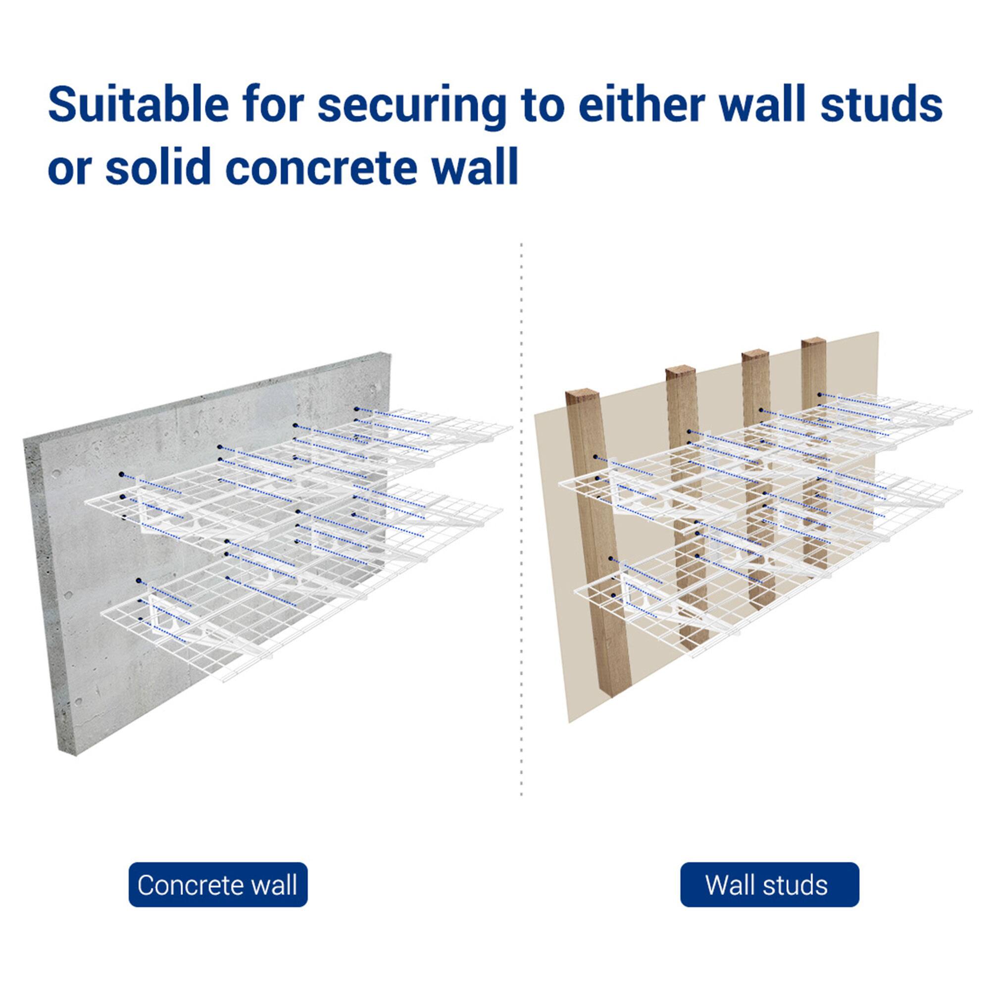 Suitable for securing to either wall studs or solid concrete wall

Concrete wall

Wall studs