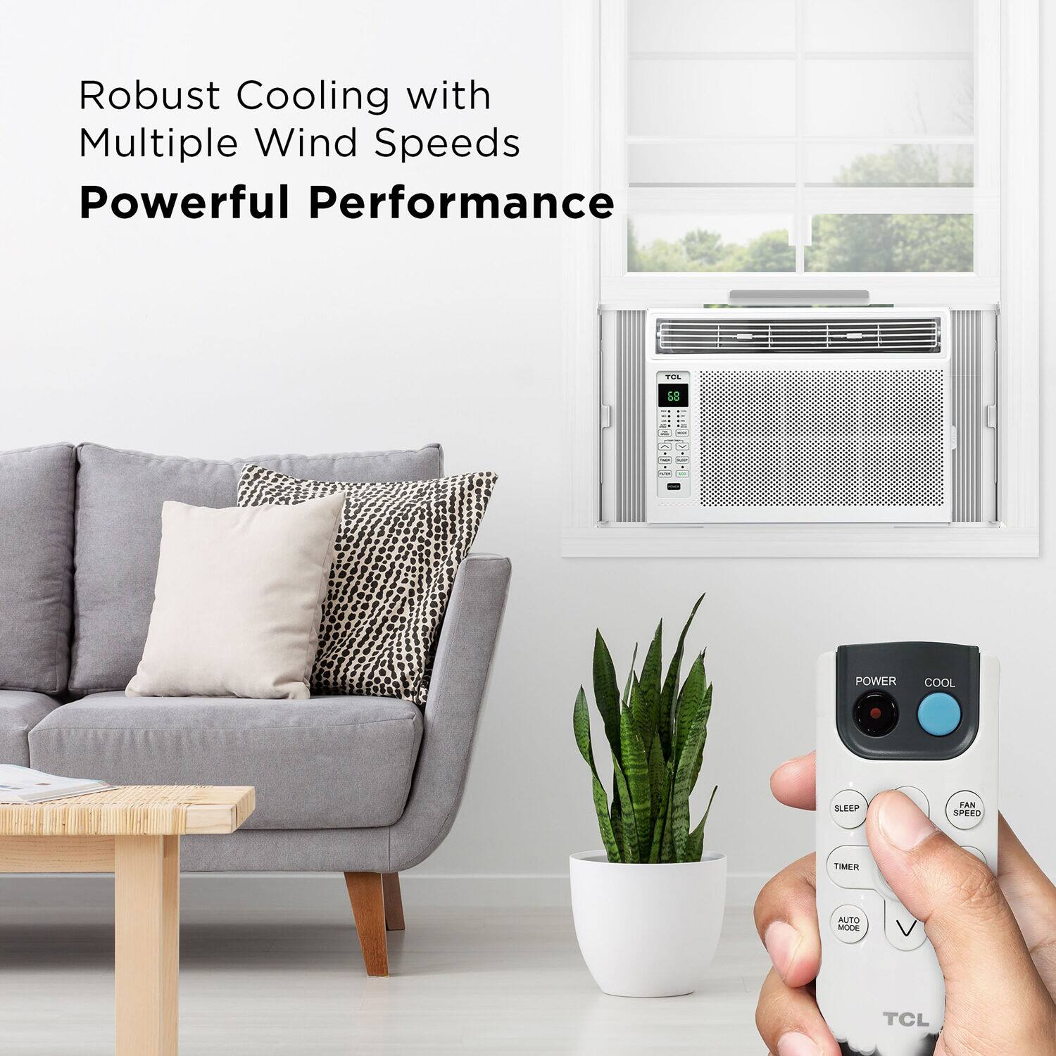 Robust Cooling with Multiple Wind Speeds Powerful Performance PES 58 POWER COOL SLEEP FAN SPEED TIMER AUTO MODE V TCL