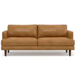 Simpli Home - Livingston 76 inch Wide Mid-Century Modern Sofa in Sienna Top Grain Genuine Leather - Sienna