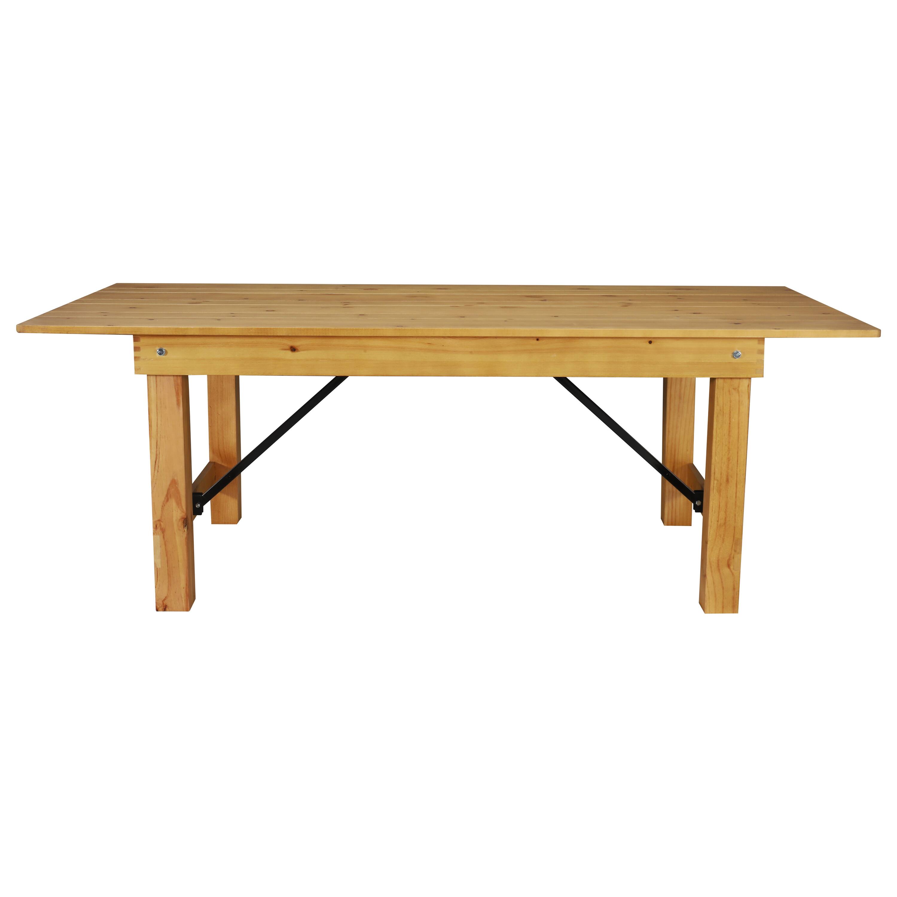 Angle. Flash Furniture - HERCULES 7' x 40" Rectangular Antique Rustic Light Natural Solid Pine Folding Farm Table - Natural.