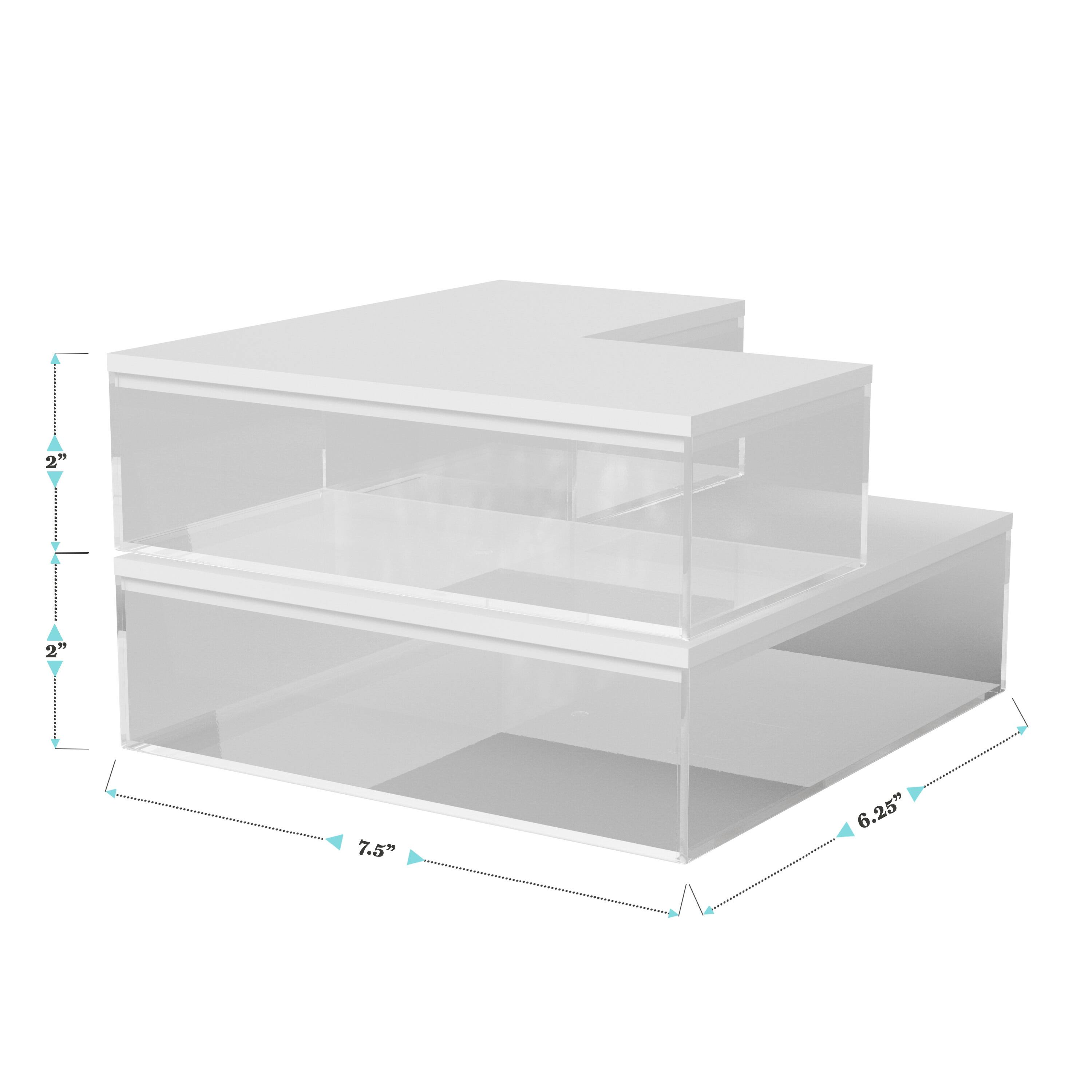 The text on the image reads "H 2" 2" H 7.5" 6.25". This can be grouped and corrected as follows:

"H 2" 2" H 7.5" 6.25"

This text describes the dimensions of the shelves, with the first "H" representing the height, the second "H" representing the width, and the numbers following each "H" representing the length and width, respectively. The text indicates that the shelves are 2 inches high, 2 inches wide, and 7.5 inches long with a width of 6.25 inches.