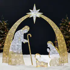Front. Best Choice Products - Best Choice Products 4.5ft Lighted 2D Christmas Nativity Scene Outdoor Yard Decor w/ 115 Twinkling LED Lights - Gold.