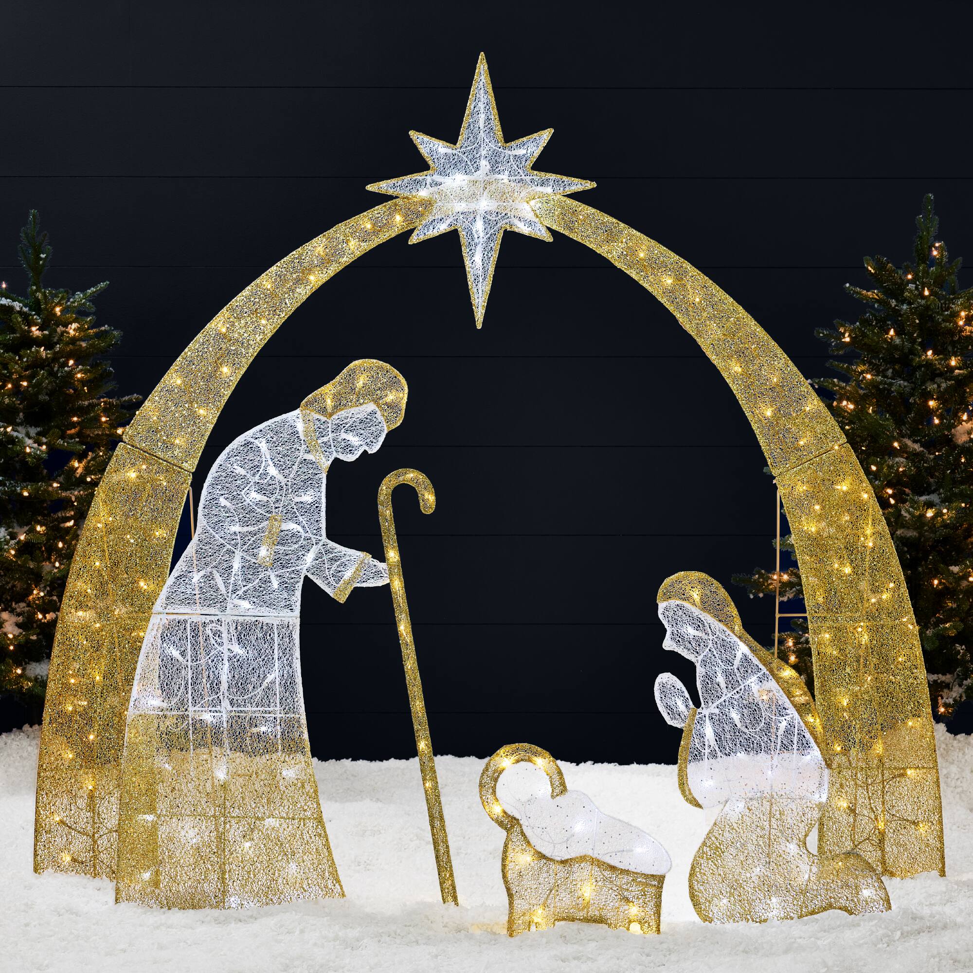 Front. Best Choice Products - Best Choice Products 4.5ft Lighted 2D Christmas Nativity Scene Outdoor Yard Decor w/ 115 Twinkling LED Lights - Gold.