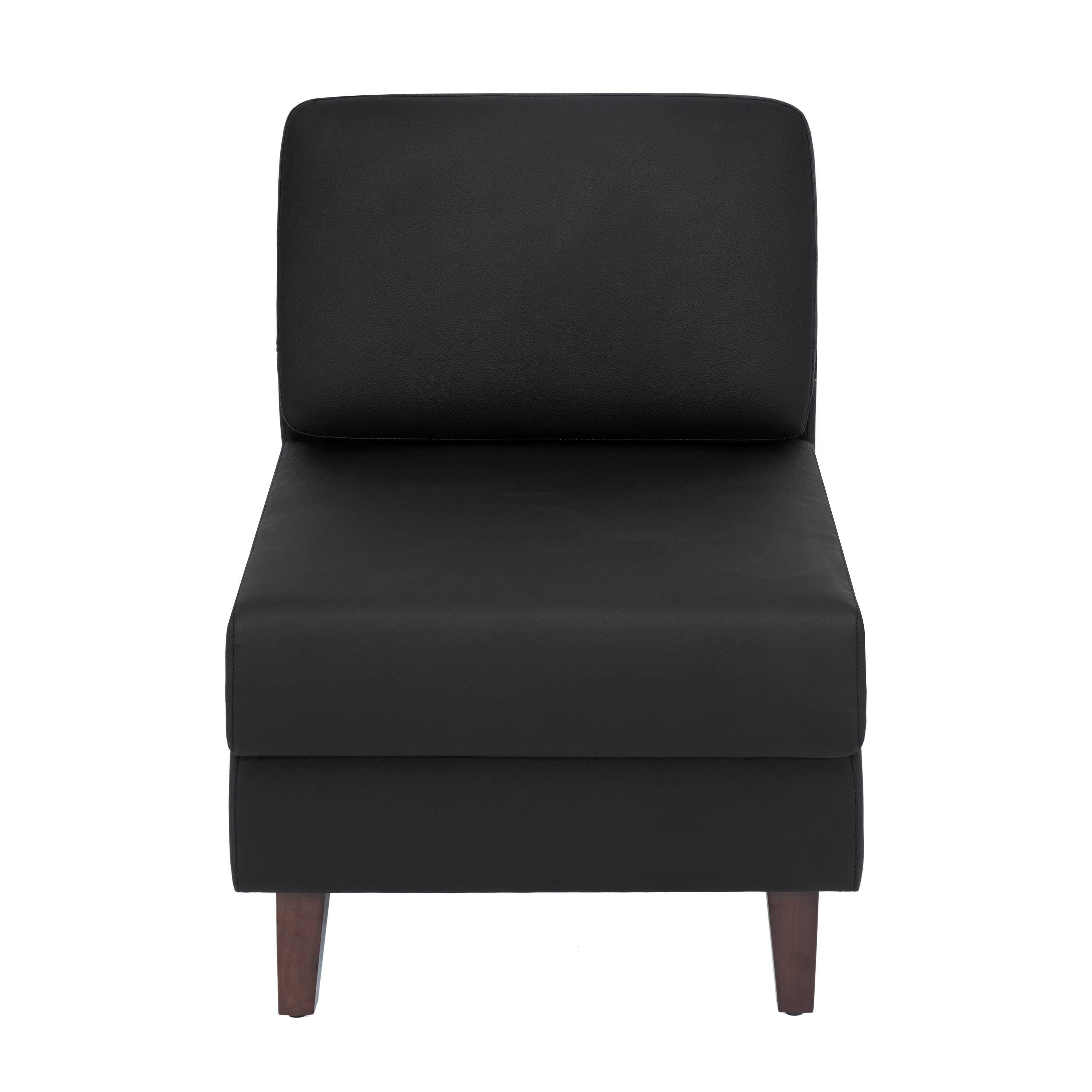 Angle. Flash Furniture - HERCULES Artemis Black LeatherSoft Middle Reception Chair with Wooden Walnut Legs with Adjustable Floor Glides - Black.