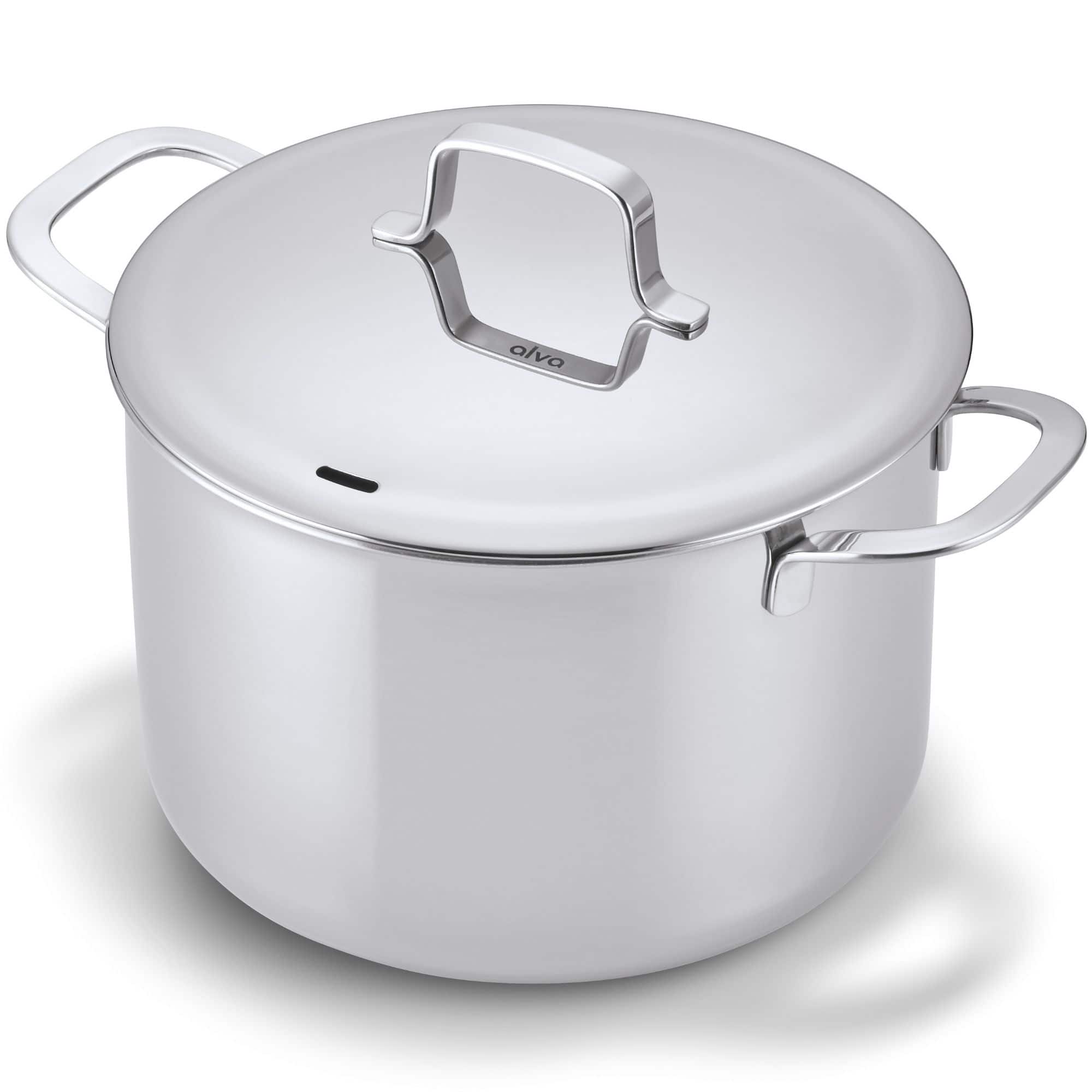 Alva - Maestro 8-Quart Stainless Steel Stock Pot - Lasered Engrave Measurement, Oven Safe - Silver