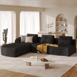 Pinmoco - Modular Sectional Sofa, Sleeper Sofa Bed with 3 Pillows, Boneless Couch with Side Pockets - Left Chaise Black