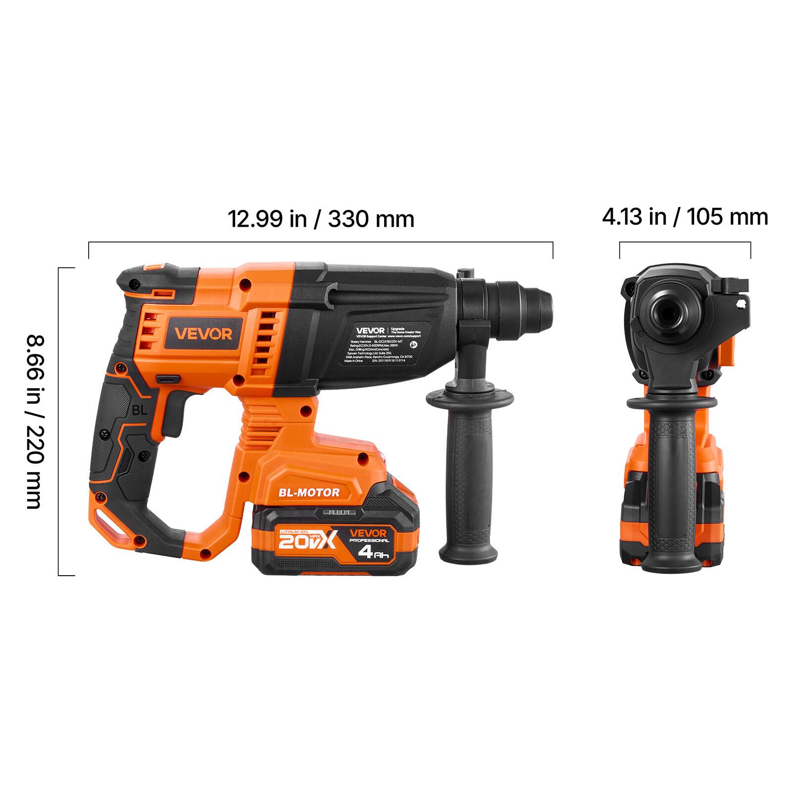 12.99 in / 330 mm  
4.13 in / 105 mm  
8.66 in / 220 mm  

VEVOR  
BL-MOTOR  
20V X 4.0Ah  

www.al-ain.com  
Facebook  
MINISSA  
BL-MOTOR  
CHILATIOS  
VEVOR XPM 20 PROFESSIONAL 4Ph