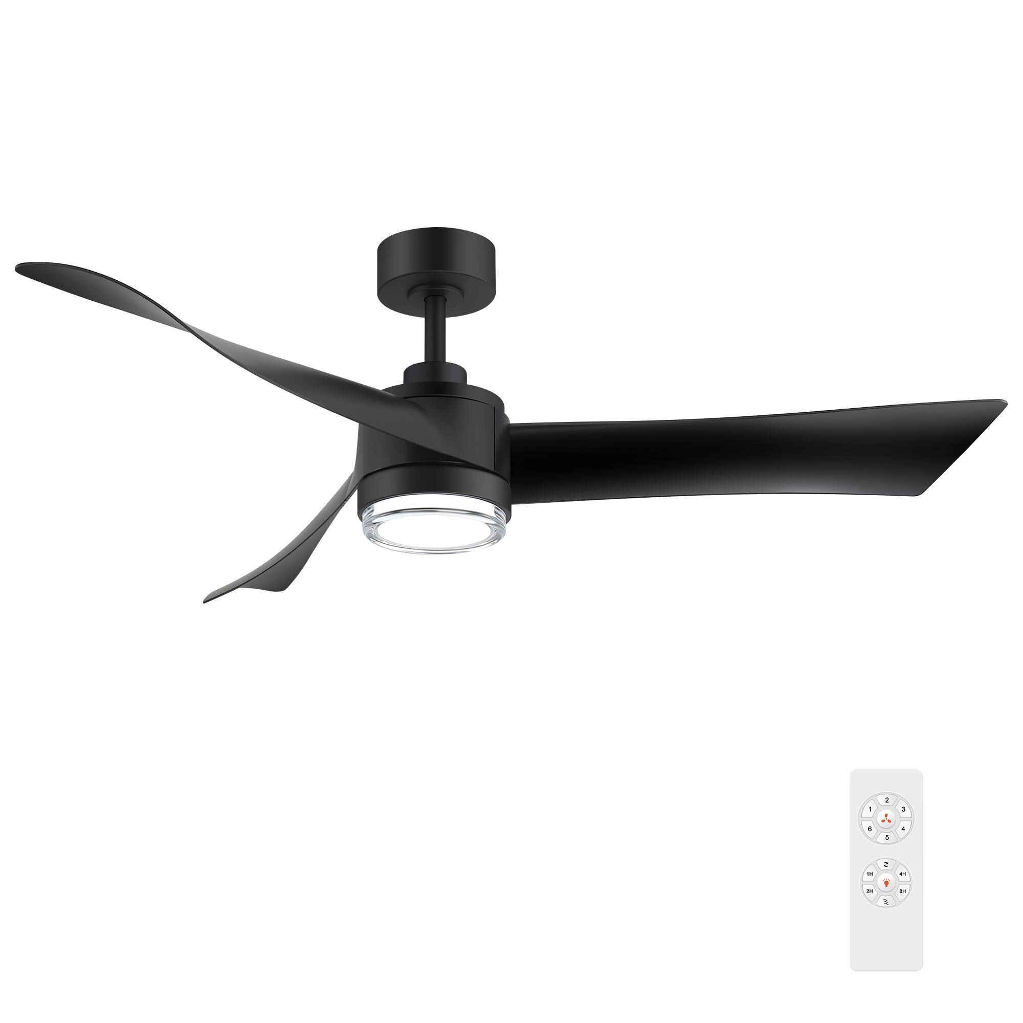 Angle. Breezary - 54-Inch Modern LED Ceiling Fan with Remote, Dual-layer acrylic shade, 3 ABS Blades, 6-Speed DC Motor, Reversible & Timer - black.
