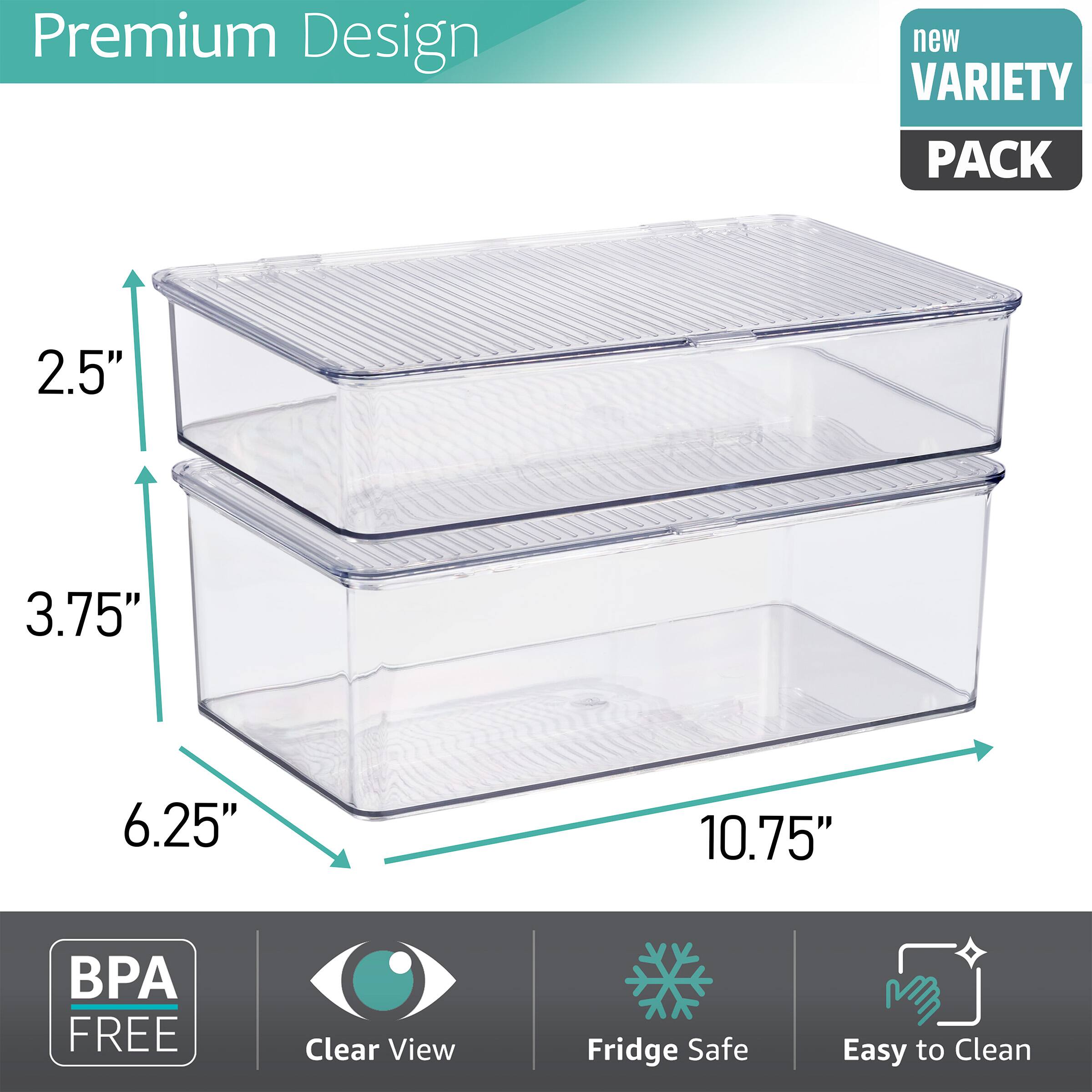 Premium Design  
new VARIETY PACK  

2.5"  
3.75"  
6.25"  
10.75"  

BPA FREE  
Clear View  
Fridge Safe  
Easy to Clean