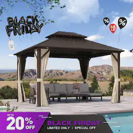 PURPLE LEAF - 10 X 12 FT Outdoor Hardtop Gazebo Metal Frame Galvanized Steel Double Roof with Curtains and Nettings - 10' X 12'