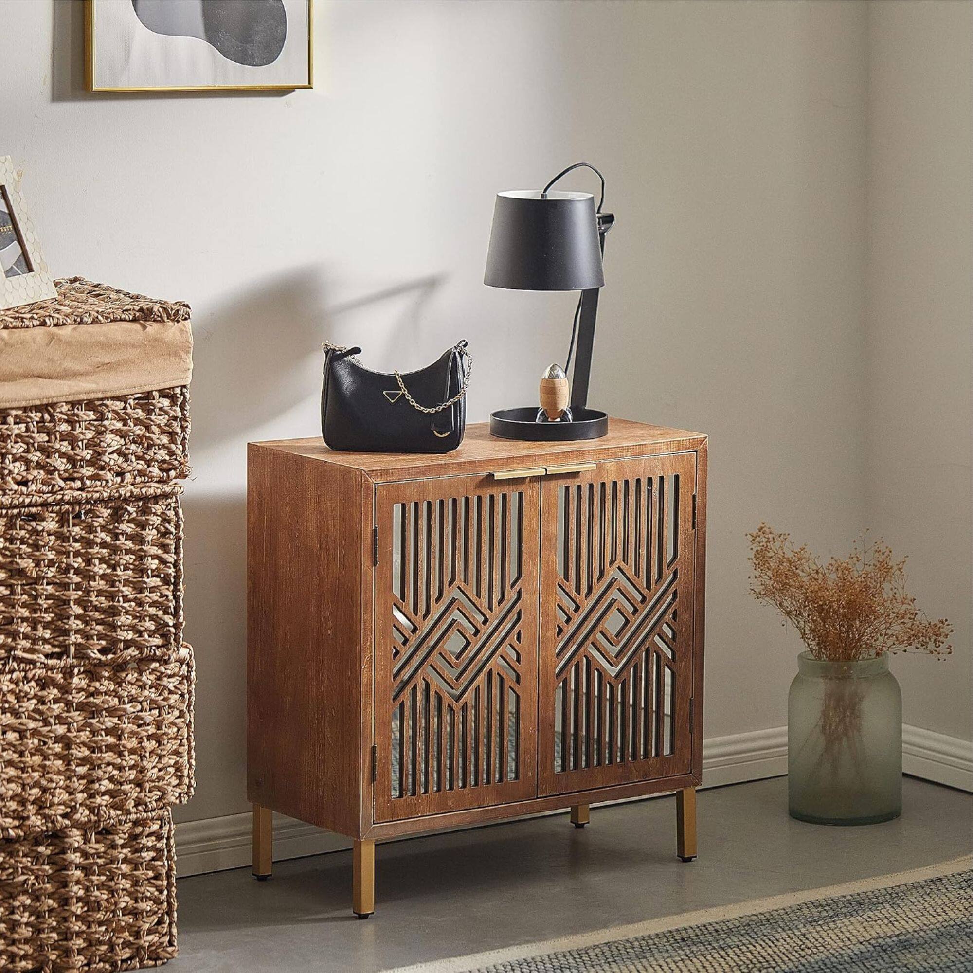 Alt View 7. COZAYH - COZAYH 2 Door Modern Accent Cabinet Mirror Front Storage Sideboard, Metal, Wood - Wood.