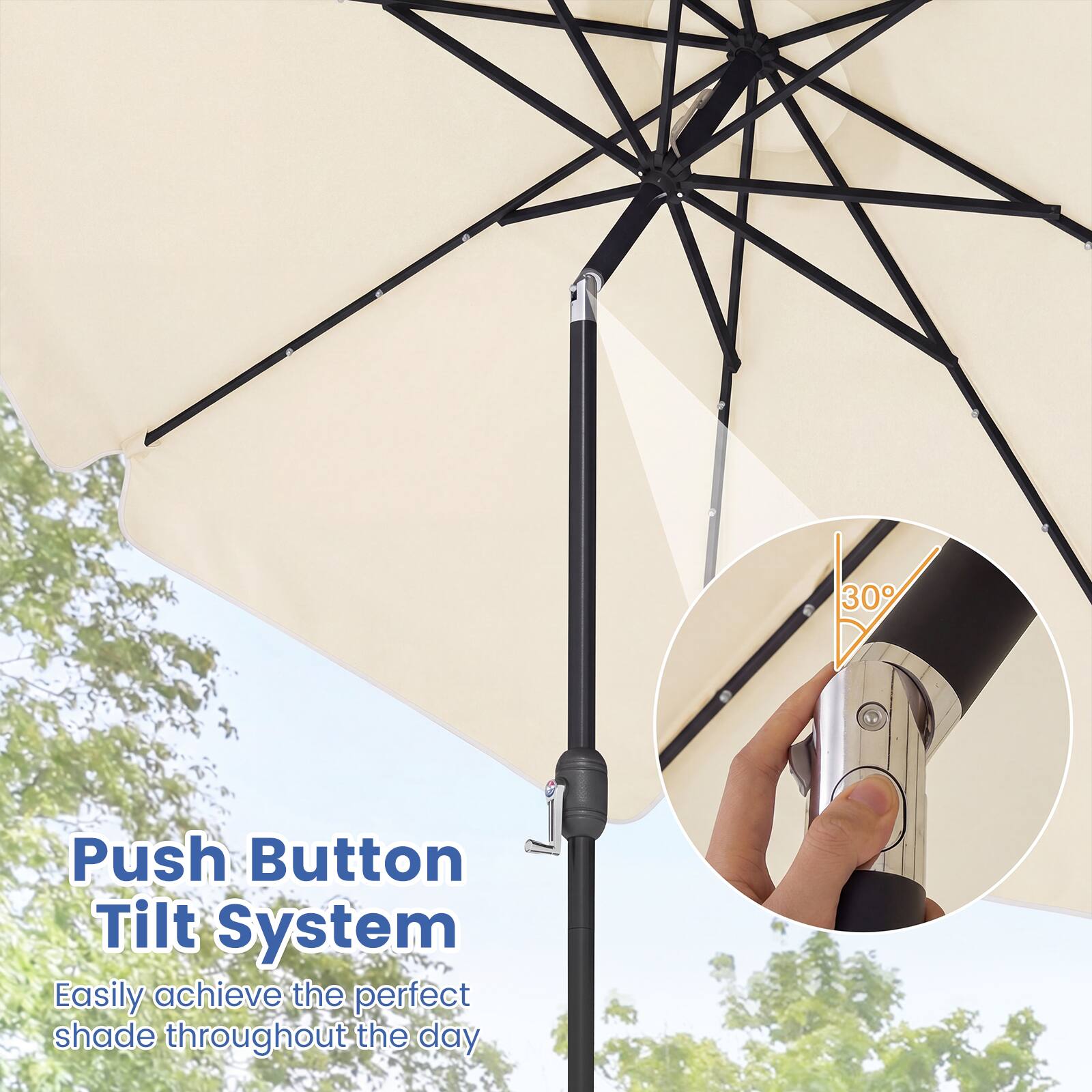 Push Button Tilt System  
Easily achieve the perfect shade throughout the day