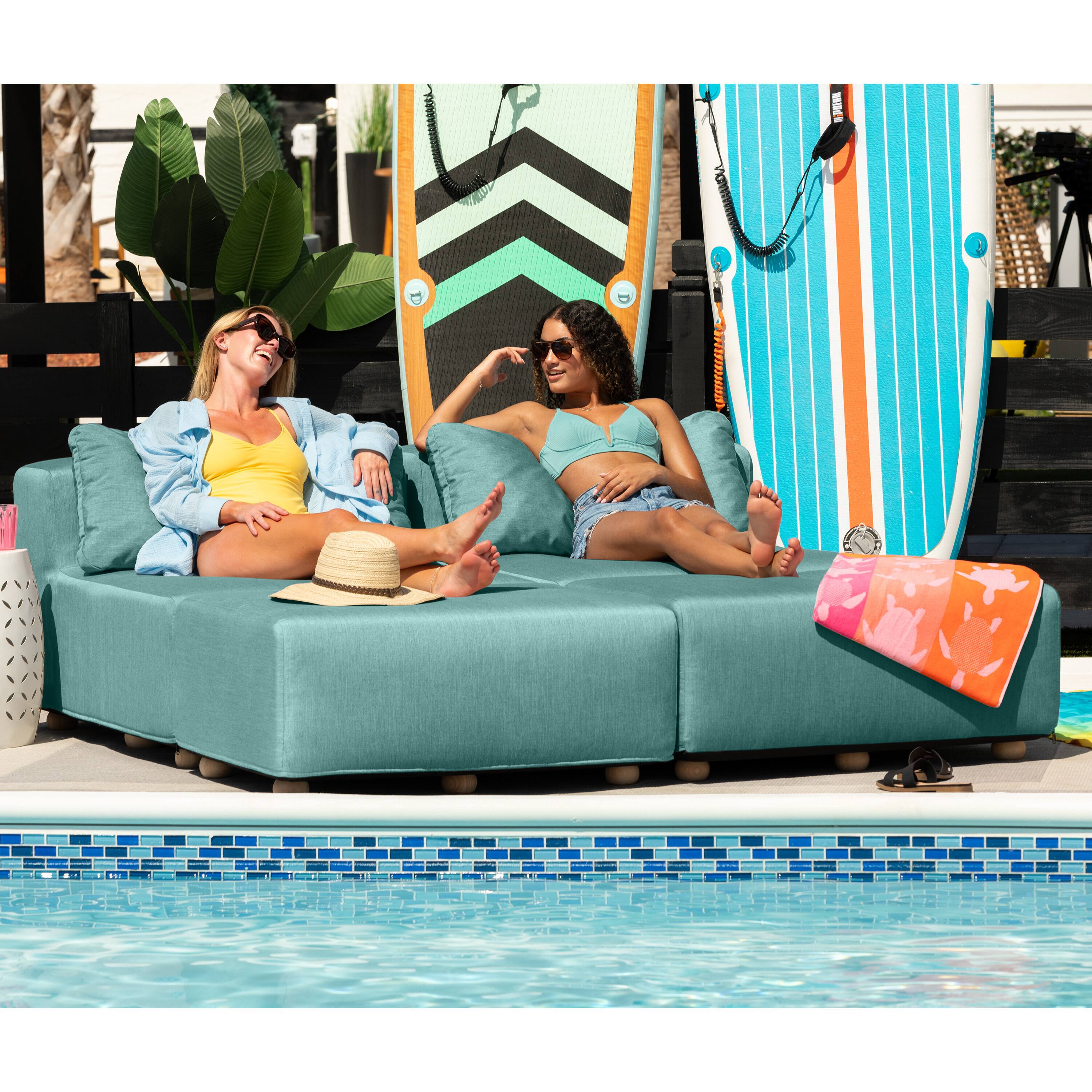 Back. Jaxx - Jaxx Vada Outdoor Sun Lounger Luxury Modular Chaise & Ottoman w/ Sunbrella Fabric & Waterproof Cover, Sunbrella Breeze - Breeze.