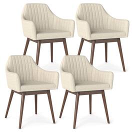 Gymax - Set of 4 Dining Chairs Upholstered Kitchen Table Chairs w/ Solid Wood Legs - Beige