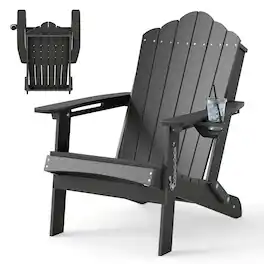 Gymax - Patio Folding Adirondack Chair Weather Resistant Cup Holder Yard Grey - Gray