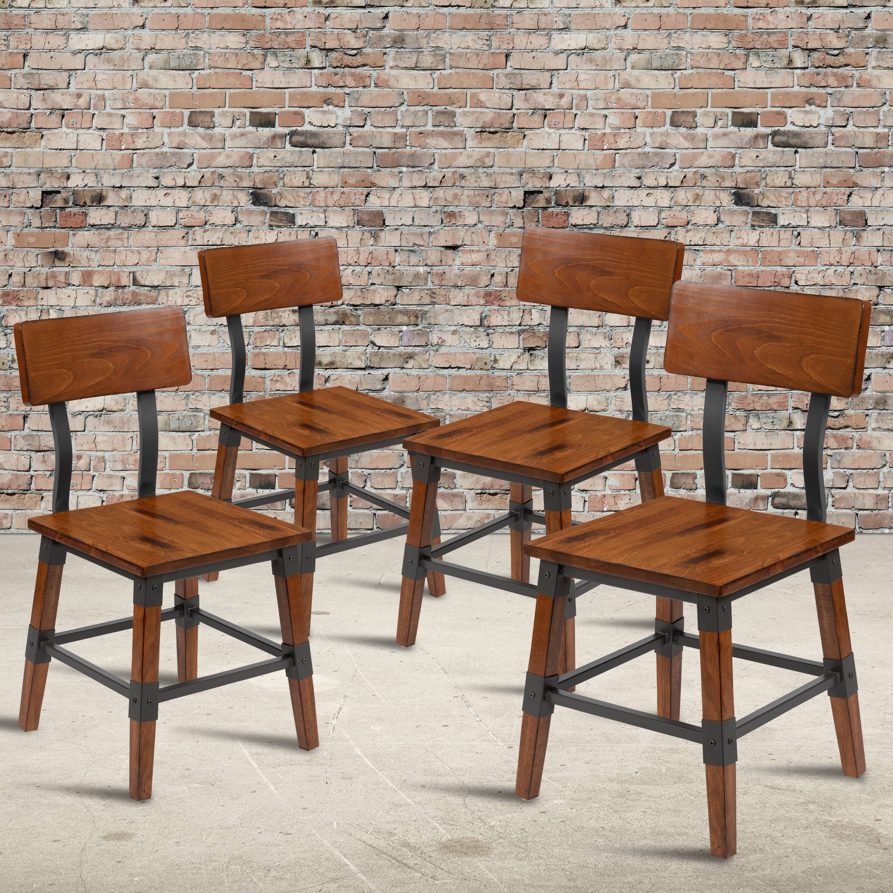 Alt View 2. Emma + Oliver - 4 Pack Commercial Grade Rustic Antique Industrial Style Wood Dining Chair - Walnut.