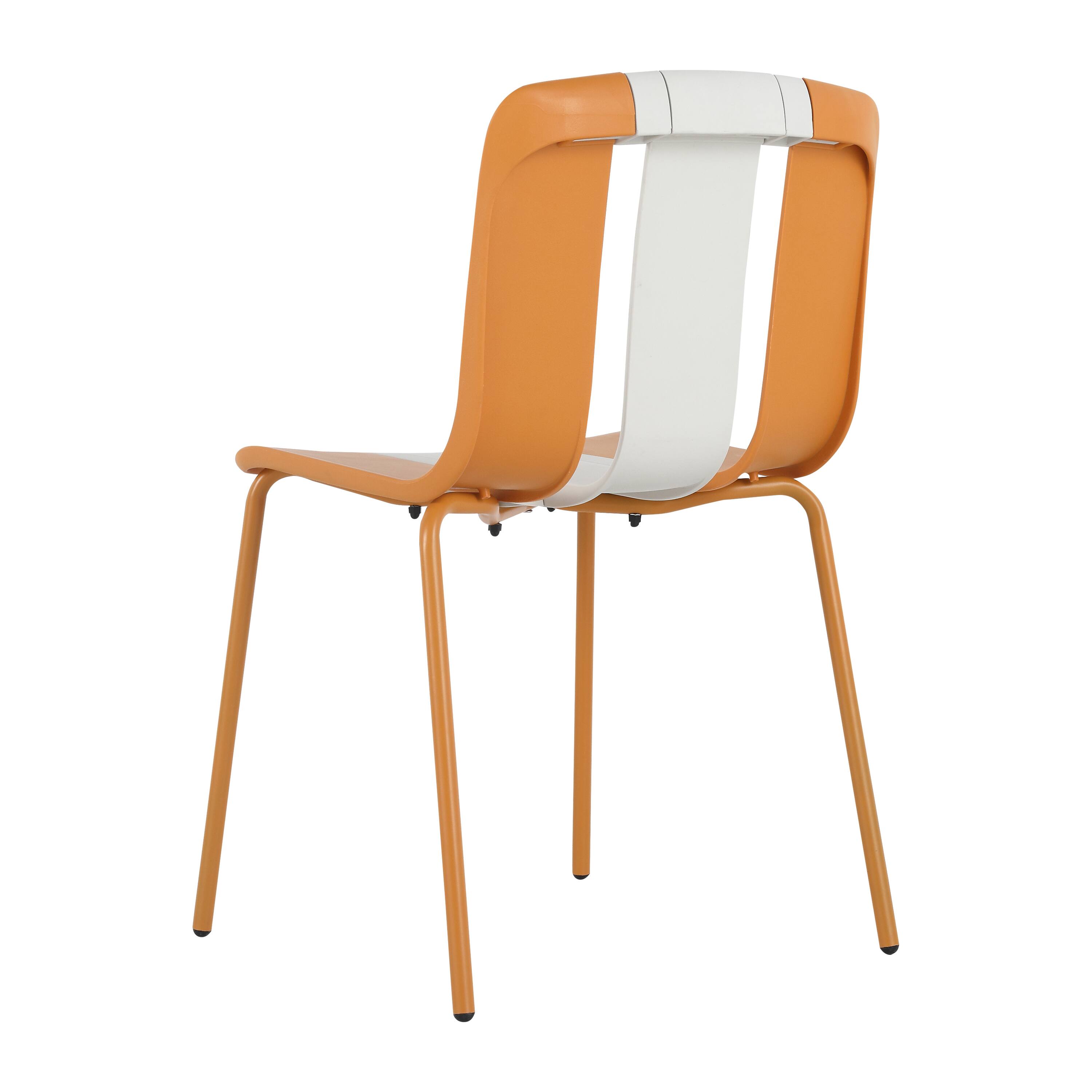 Alt View 4. Mondawe - 4-Pack Modern Striped Color Block Chairs – PP Plastic Seat & Sturdy Metal Legs - Orange,White.