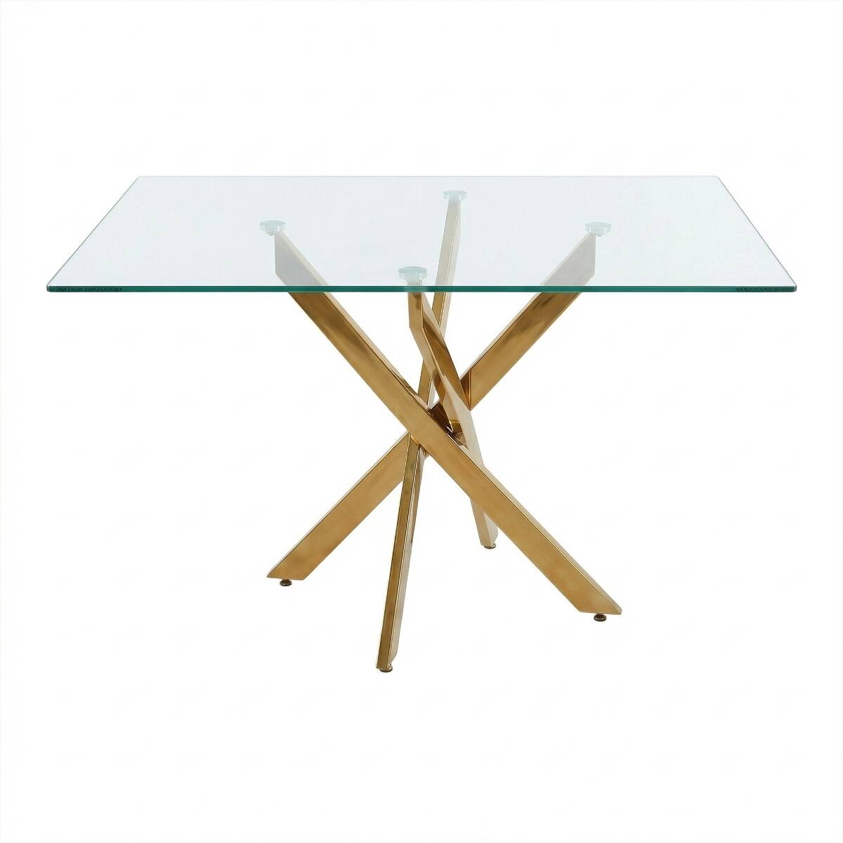 Left. Loheer - Loheer Rectangular Glass Dining Table with Gold Legs, 47 Inch Tempered Glass Table - Gold.