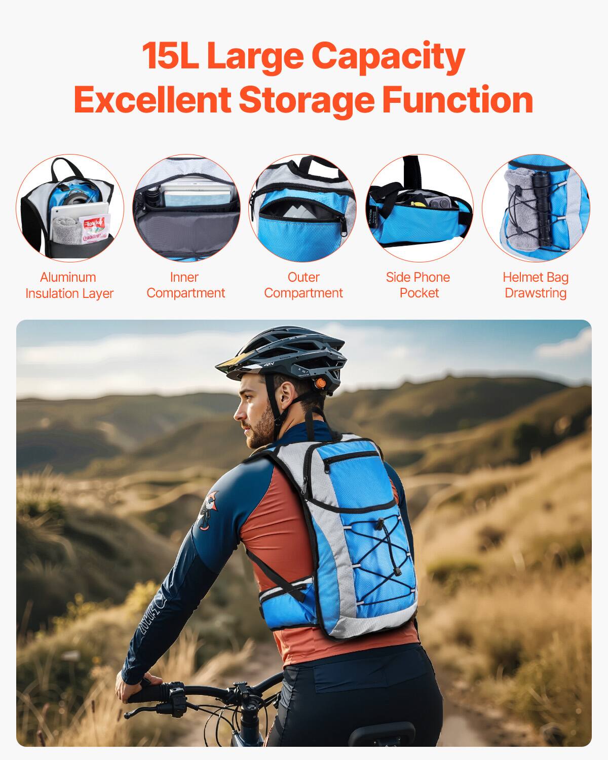 15L Large Capacity  
Excellent Storage Function

- Aluminum Insulation Layer
- Inner Compartment
- Outer Compartment
- Side Phone Pocket
- Helmet Bag Drawstring