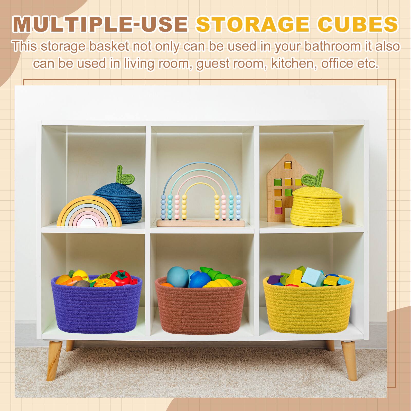 MULTIPLE-USE STORAGE CUBES

This storage basket not only can be used in your bathroom, it also can be used in living room, guest room, kitchen, office etc.