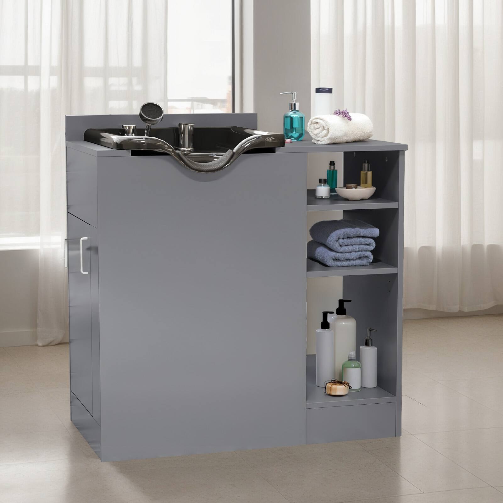 Alt View 3. Winado - Professional  Salon Station with Shampoo Sink, Adjustable Shelves, UPC Faucet, Comfort Headrest for Beauty, Home Studios - Gray.