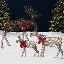 Best Choice Products - 4ft 3-Piece Lighted 2D Christmas Moose Set Outdoor Decor w/ 195 LED Lights, Stakes - Rattan
