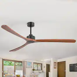 Breezary - 72-Inch No-Light Ceiling Fan with 3 Wood Blades, DC Motor, 6''&12'' Downrods, 6-Speed Remote Control & Timer - Matte Black and Red