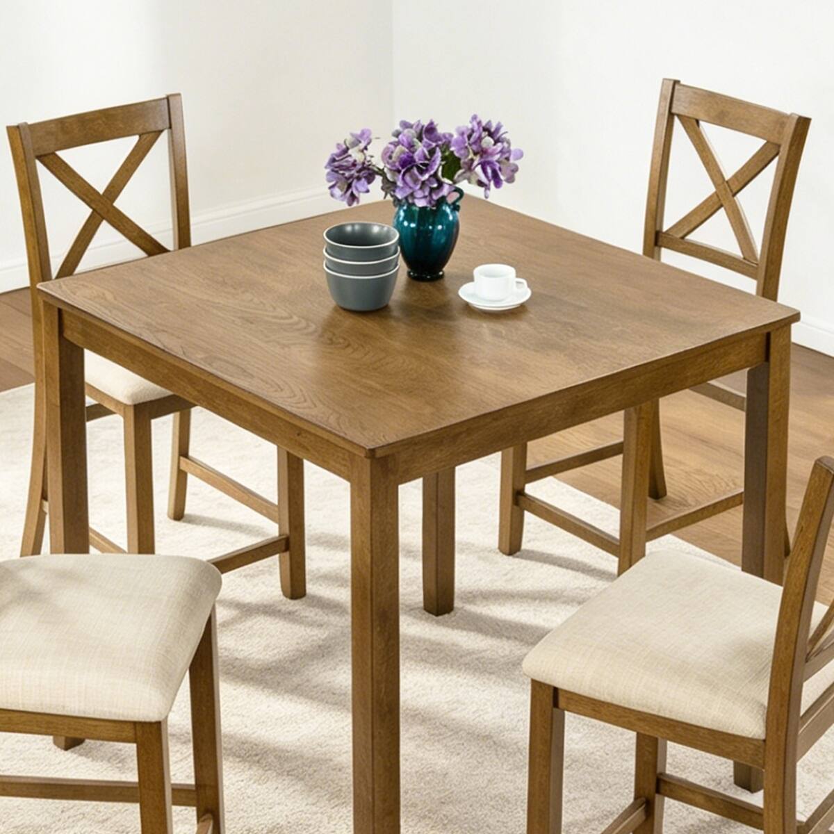 Angle. Loheer - Loheer Square Dining Table, Oak Finish, Counter Height Table for Small Spaces - Oak.