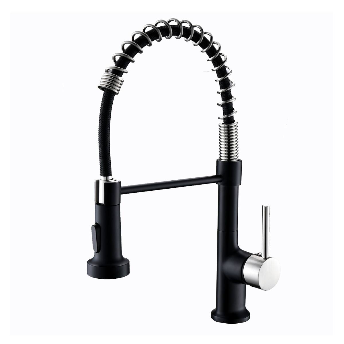 Alt View 1. Ropilly - Ropilly Commercial Kitchen Faucet with Pull Down Sprayer, Black Nickel Single Handle Spring Kitchen Sink Faucet - Black and Silver.