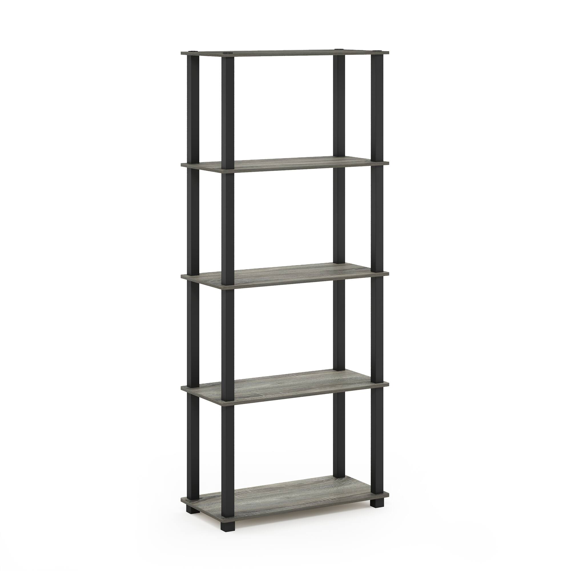 Front. Furinno - Turn-S-Tube 5-Tier Multipurpose Shelf Display Rack with Square Tubes, French Oak/Black - French Oak/Black.