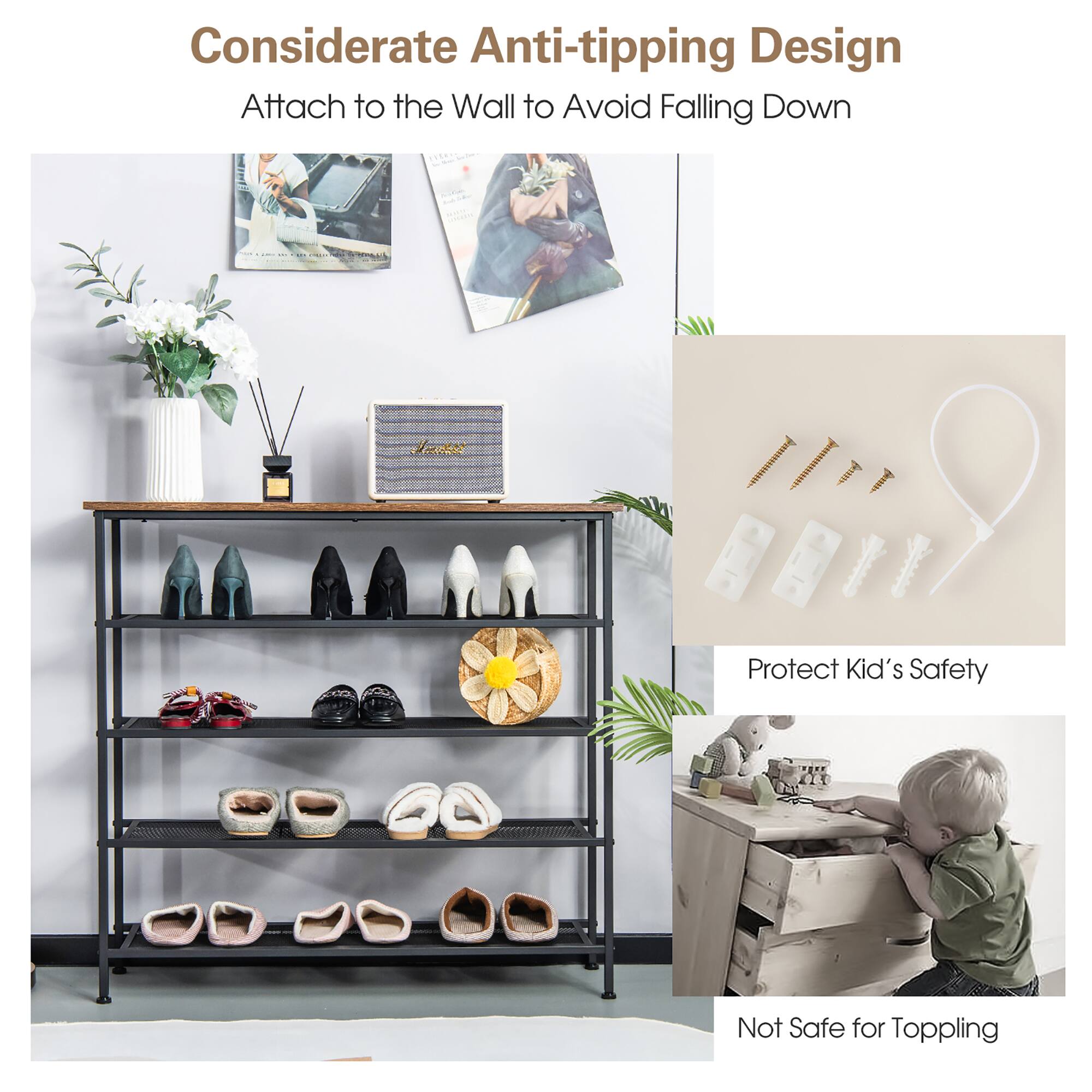 Considerate Anti-tipping Design Attach to the Wall to Avoid Falling Down Protect Kid's Safety Not Safe for Toppling