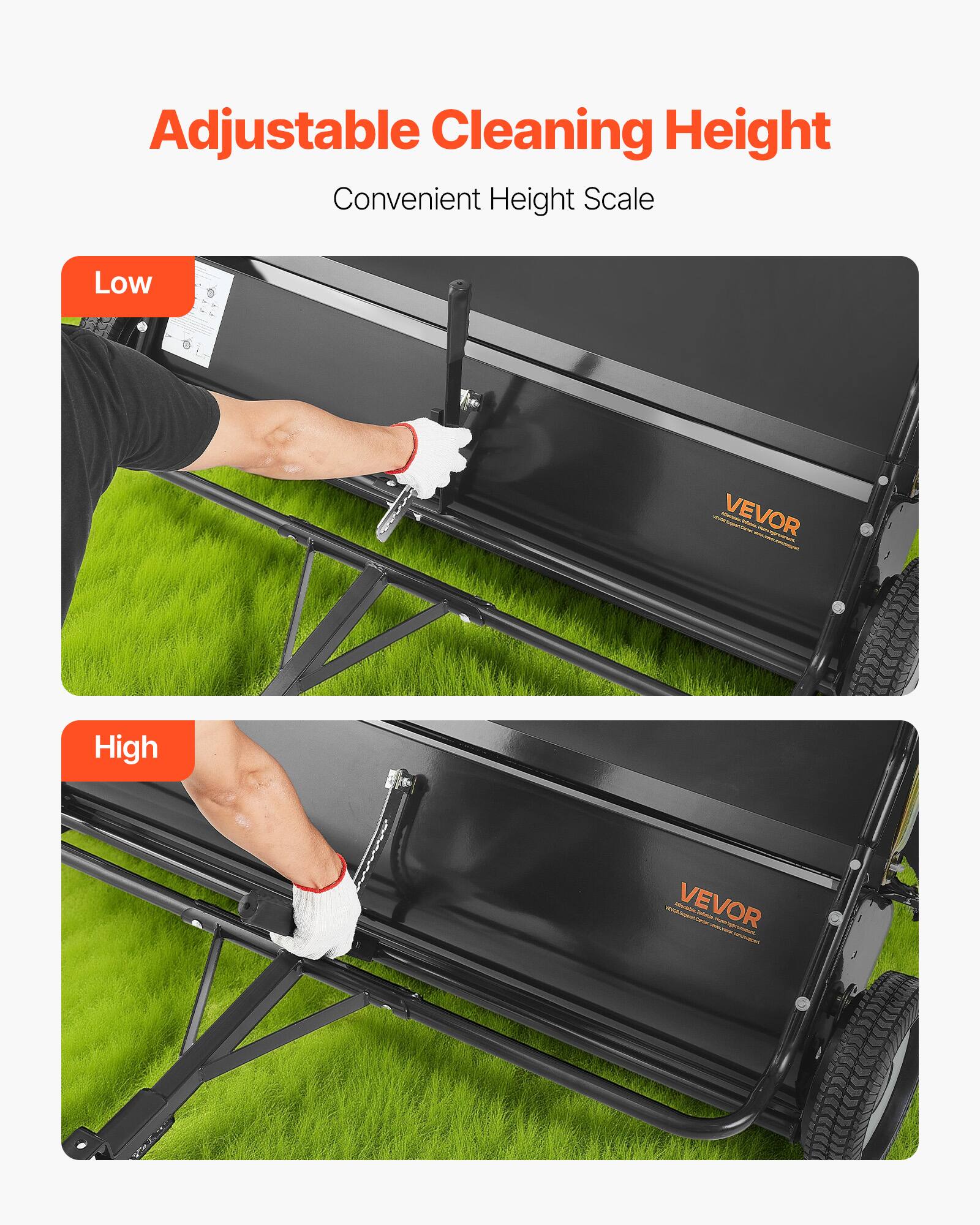 Adjustable Cleaning Height  
Convenient Height Scale  

Low  
High