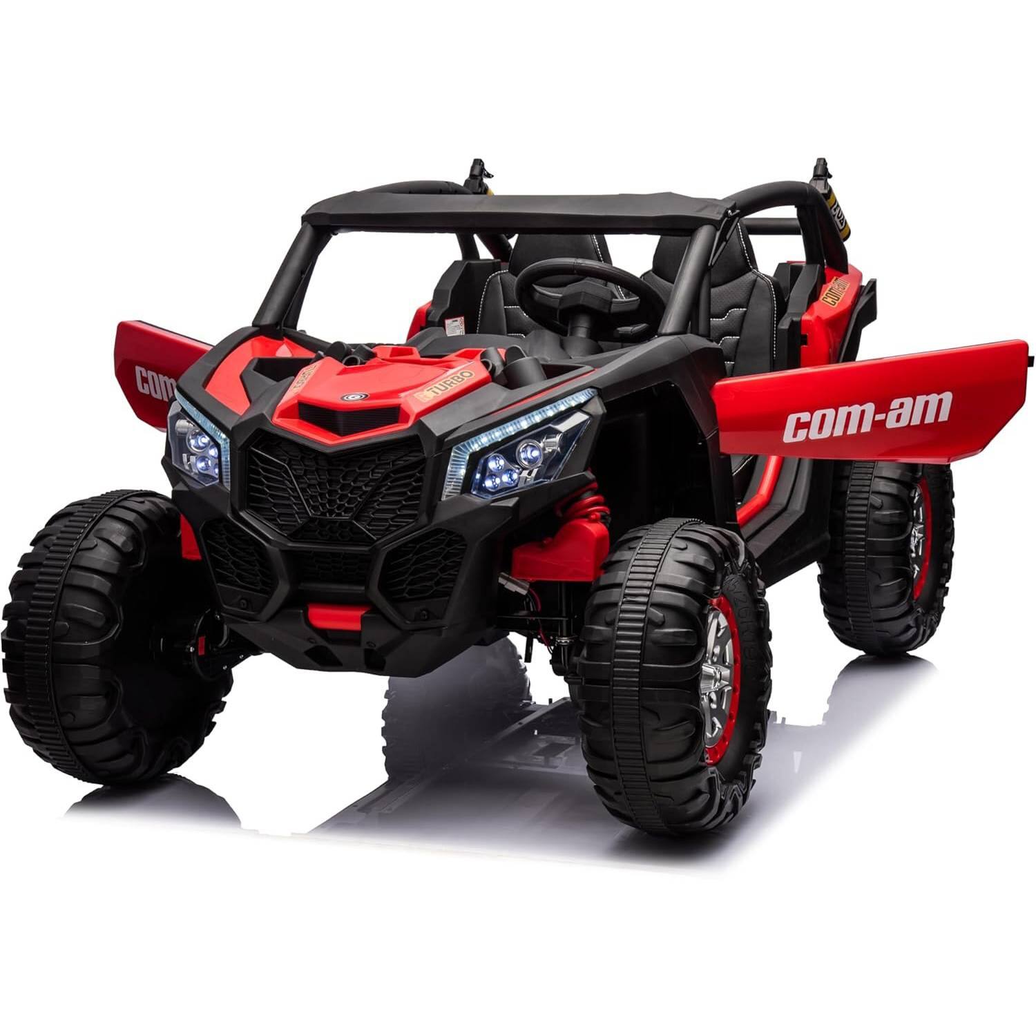 GARVEE - 24V 4WD 2-Seater Kids Ride On UTV, Electric Truck w/4×75W Motors, Leather Seat, Remote, Music & LED Lights - Red