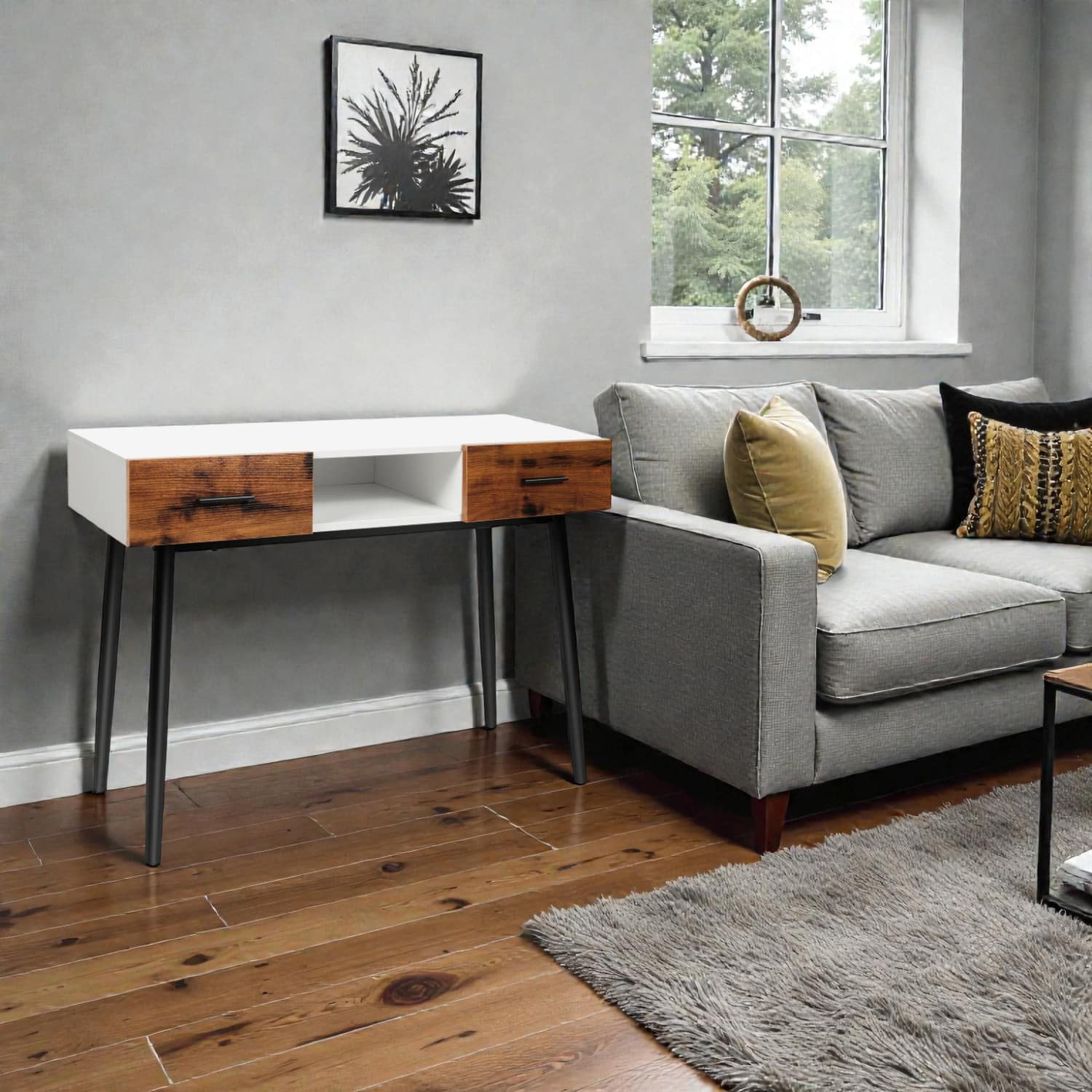 Hivvago - Contemporary 42" Hallway Console with Dual Drawer Storage - Black, White, Brown