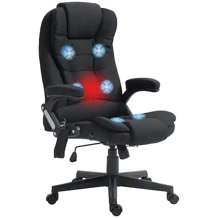 Front. Homcom - 6 Point Vibrating Massage Office Chair with Heat, Linen High Back Executive Chair with Reclining Backrest and Remote - Black.