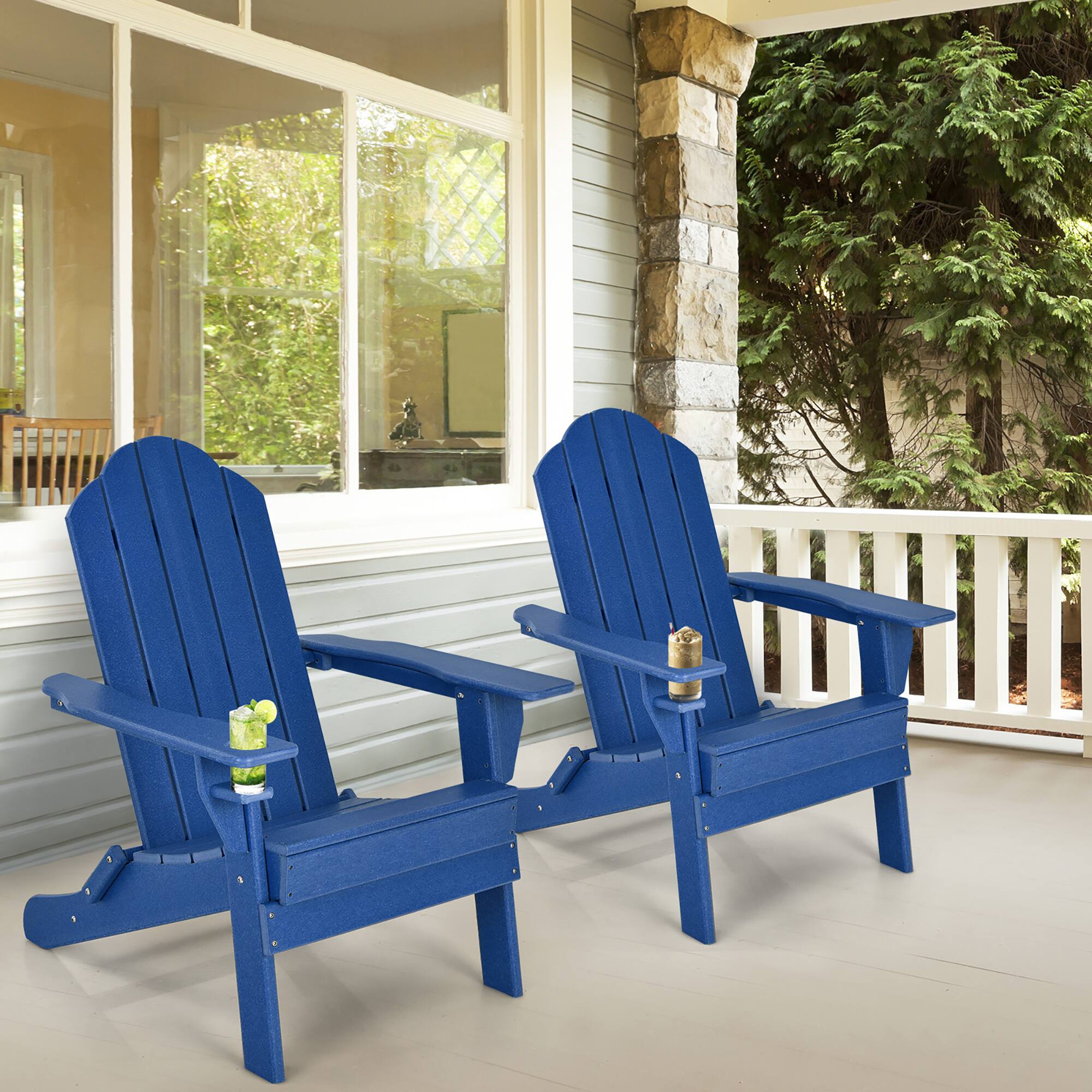 Alt View 1. Gymax - Gymax 2PCS Patio Folding Adirondack Chair Weather Resistant Cup Holder Yard Navy - Navy.