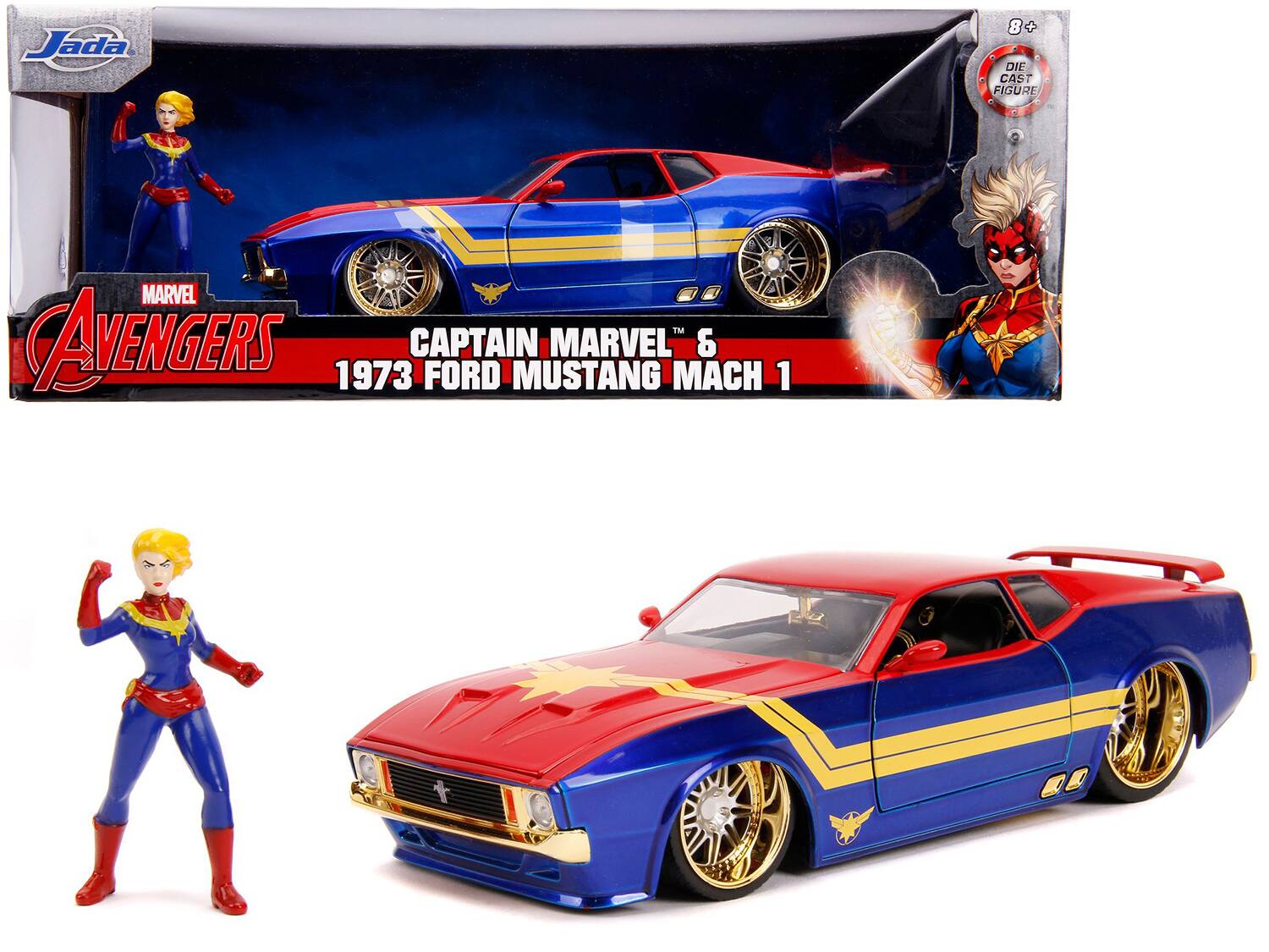 Jada 8+ 8 DIE CAST FIGURE MARVEL TM AVENGERS 1973 CAPTAIN MARVEL 6 FORD MUSTANG MACH 1