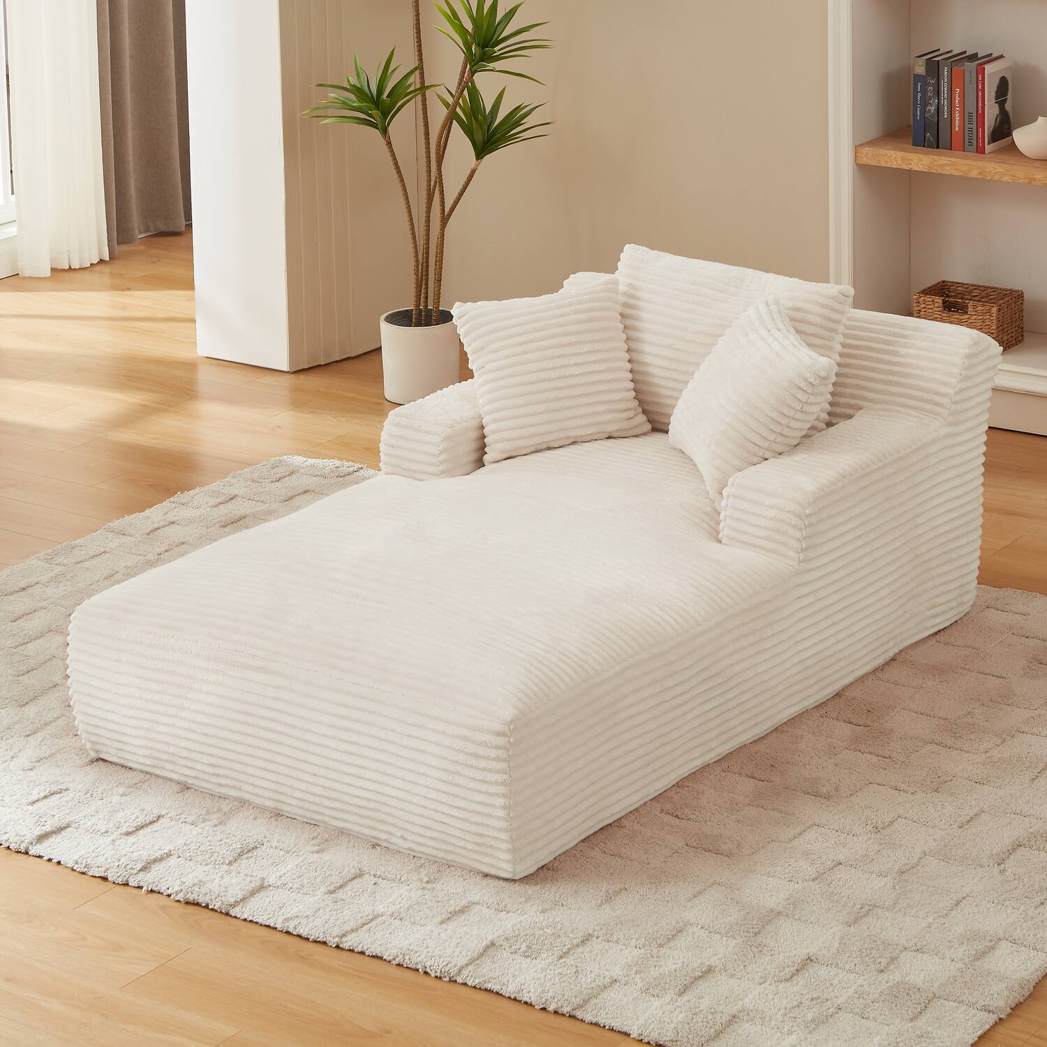 Angle. Chic Crate - Plush Corduroy Cloud Floor Sofa Bed for Living Room - White.