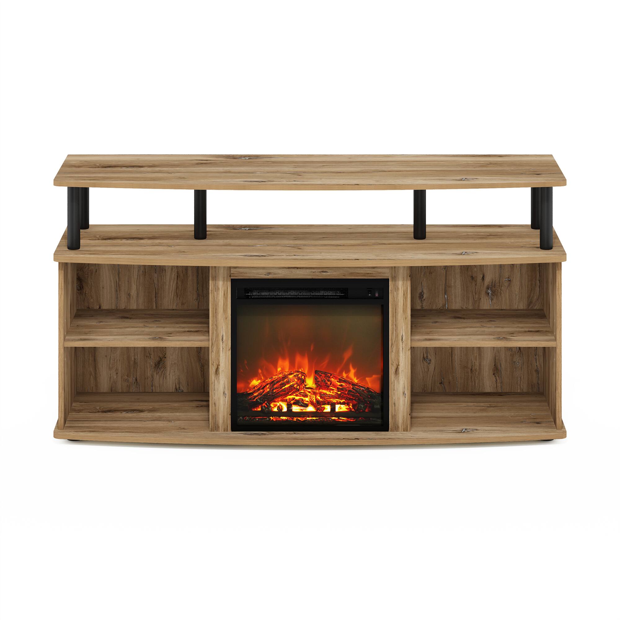 Alt View 2. Furinno - Jensen Open Shelving Storage Fireplace Entertainment Center for TV up to 55 Inch - Flagstaff Oak/Black.